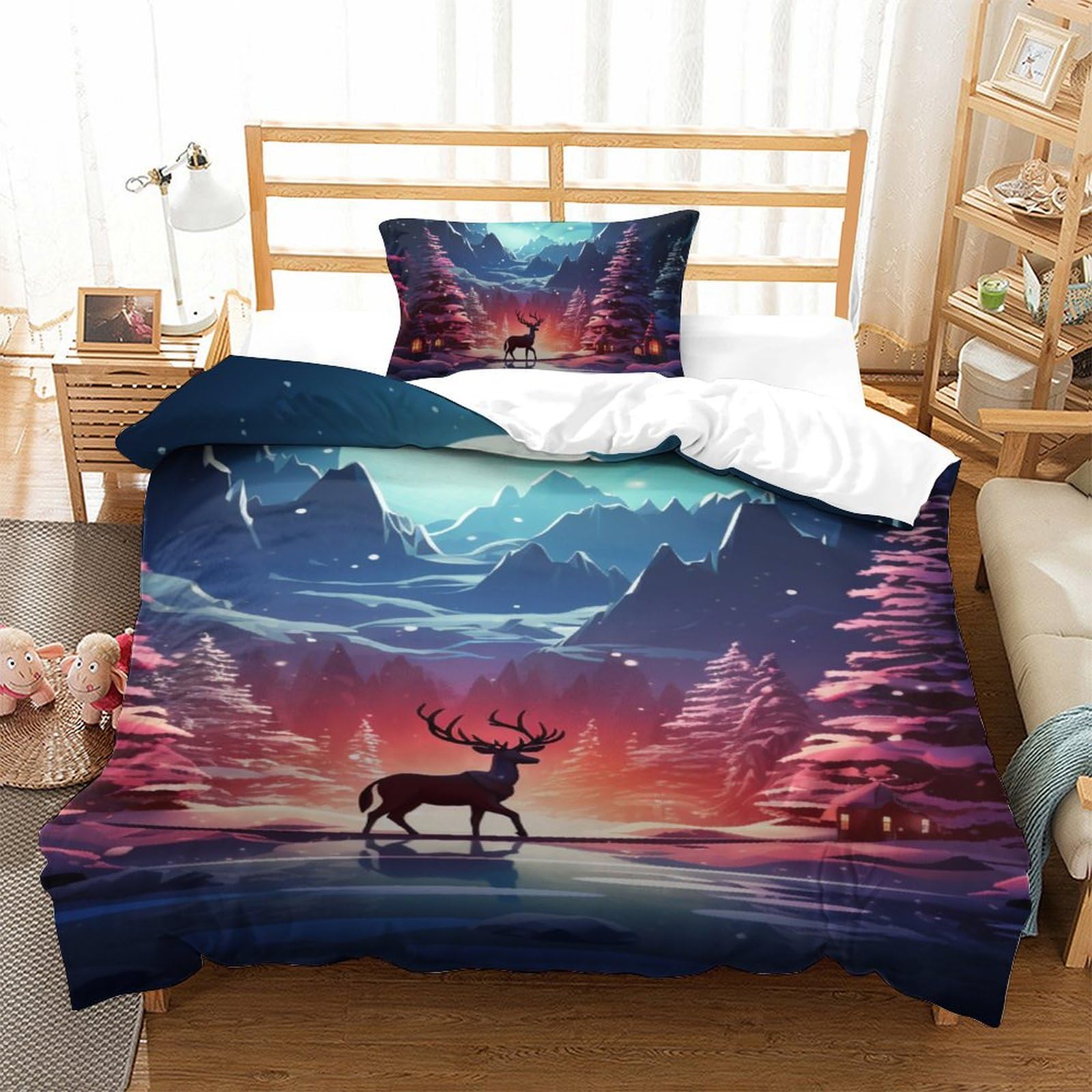 Housse de couette parure de lit microfibre Rennes avec taies d'oreiller single 135x200cm