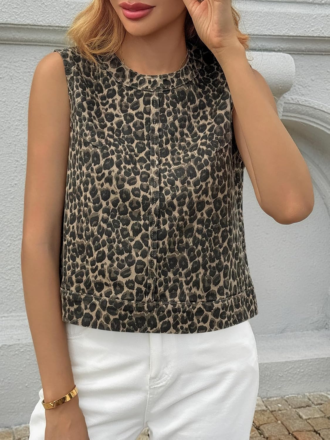 Cicy Bell Womens Denim Tank Tops Crew Neck Summer Casual Sleeveless Shirts Cropped Loose Fit Jean Vests - Image 6