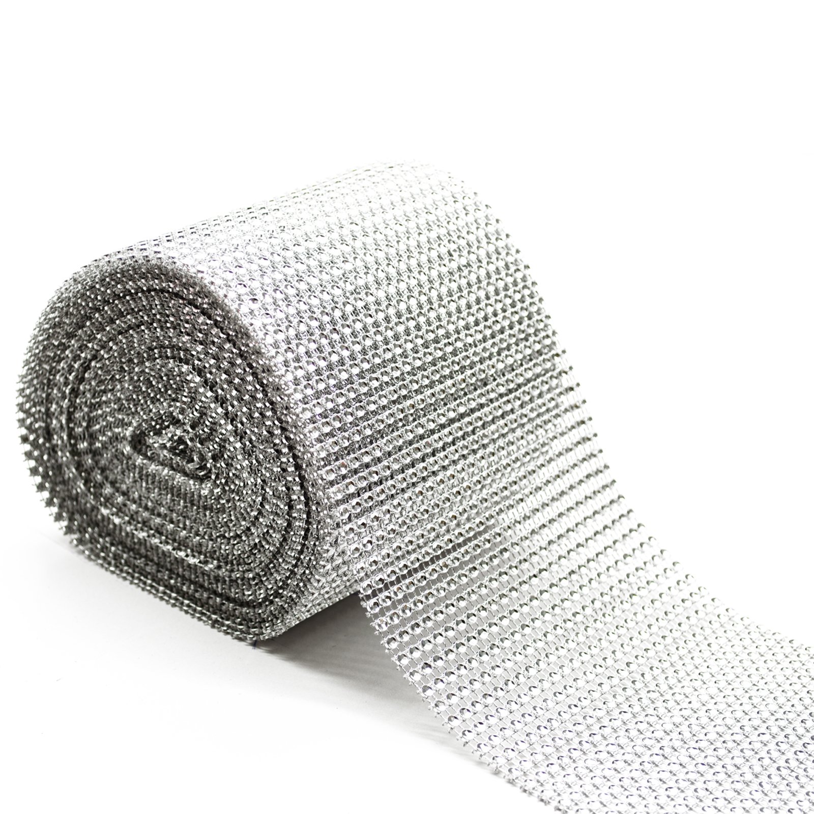 1 Metre Long Diamante Sparkling Diamond Effect Wedding Cake Wrap Craft Trim Ribbon (5 Row - 25 mm, Silver)