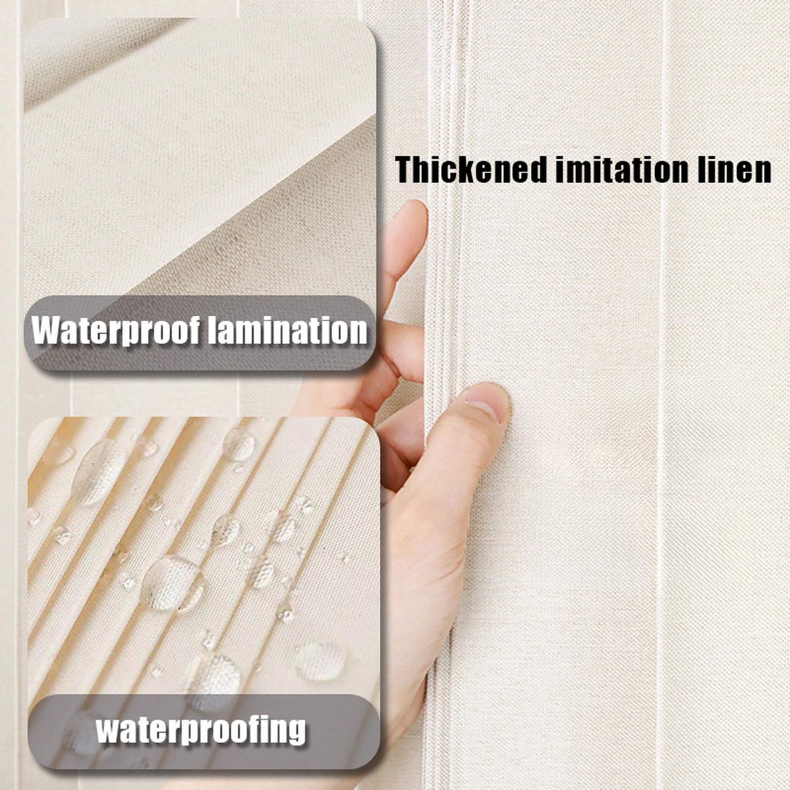 Rideau de Douche Pliable en Lin, Anti Moisissure et Imperméable, Fermeture Rapide Aimantée, Beige, 120x200cm