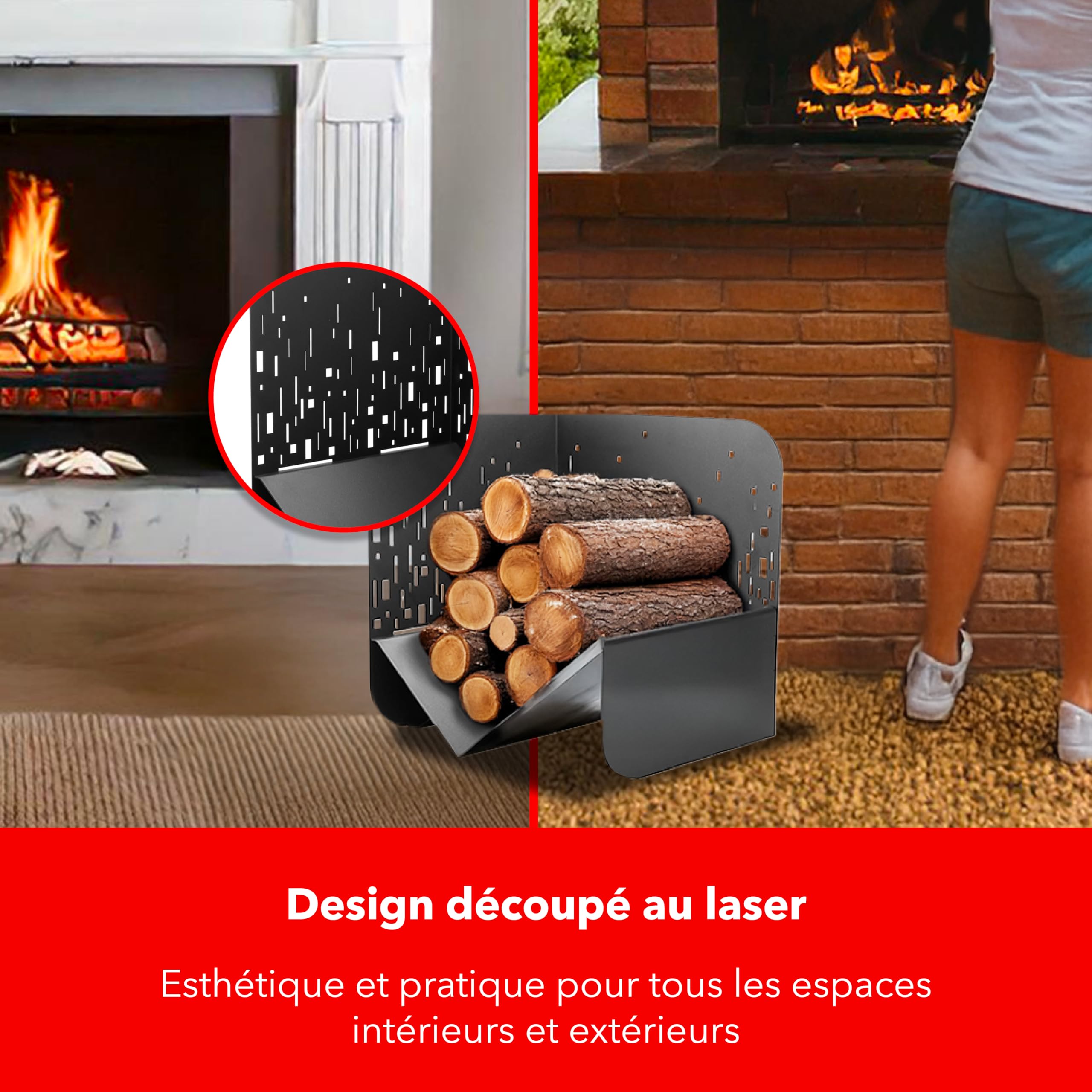 THIRARD - Porte-Bûches Bristol - Acier - Finition Époxy - Rangement Pratique - Pour Bûches 40 cm Max - À Assembler - Fixations Fournies - Utilisation Intérieure et Extérieure - Noir