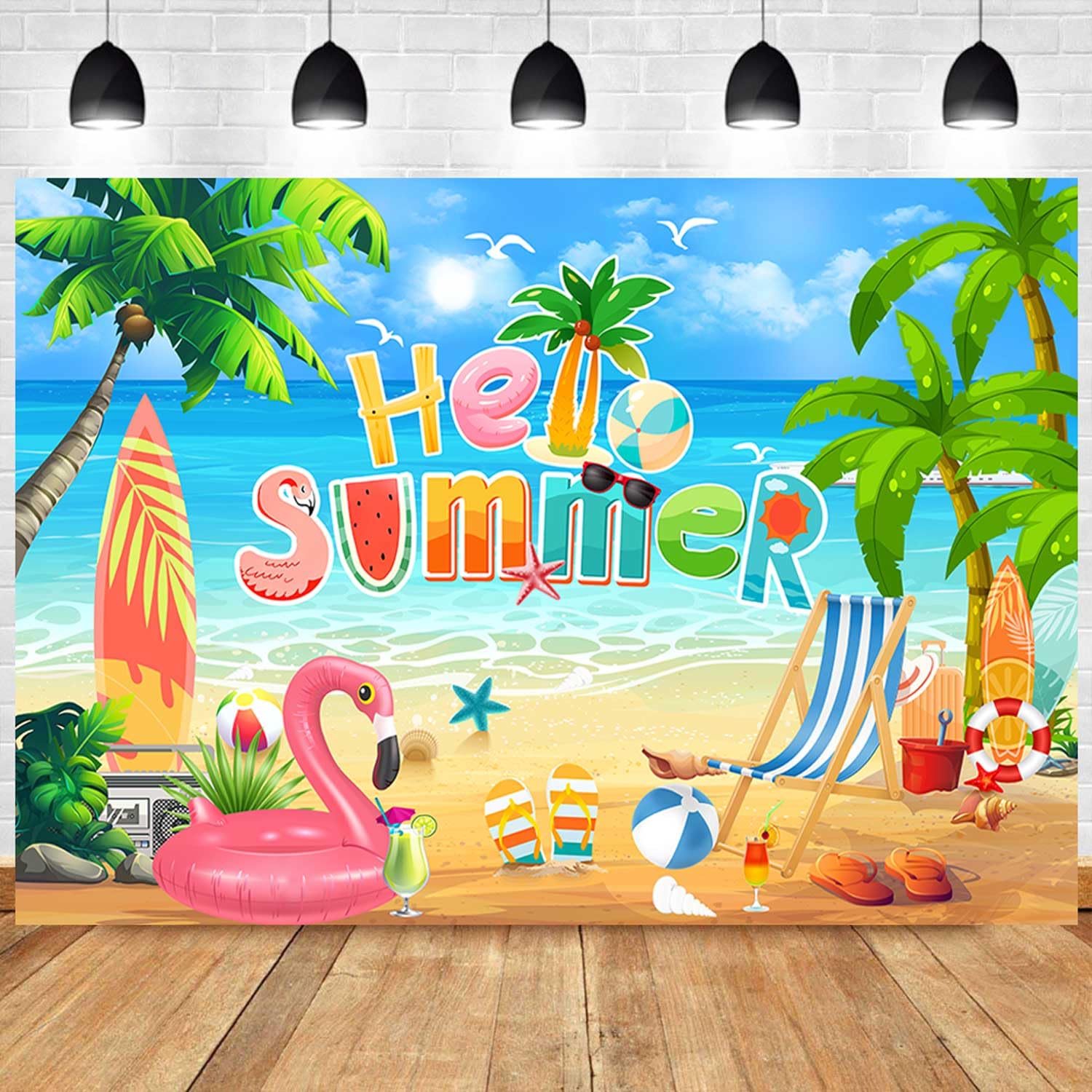 Sensfun Hello Summer Backdrop Tropical Beach Hawaiian Summer Beach Birthday Banner Aloha Luau Baby Shower Party Decorations Photography Background
