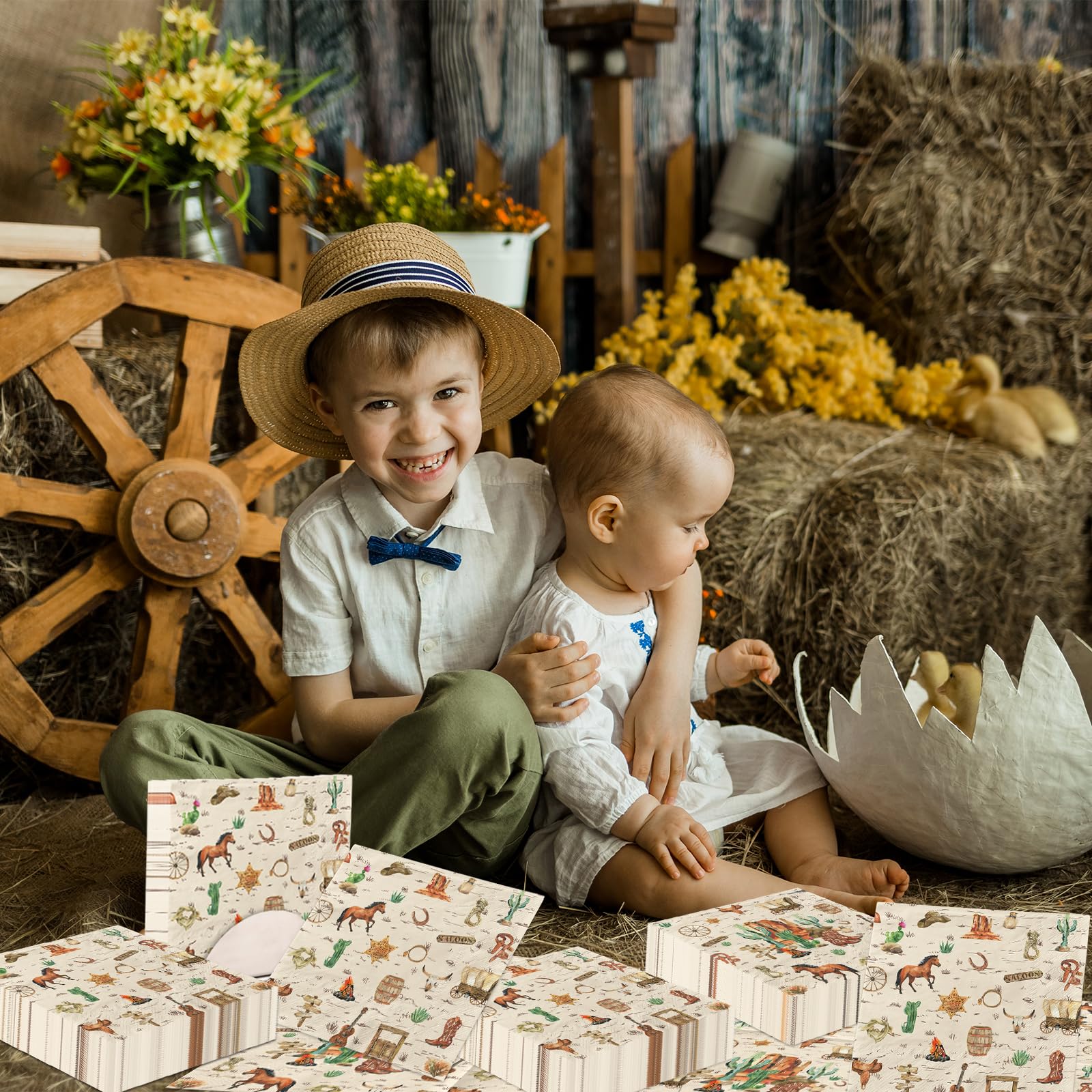 40 Pcs Western Cowboy Paper Napkins Western Birthday Party Decorations Cowboy Birthday Party Napkins Wild West Rodeo Decor for Boy Birthday Party Supplies