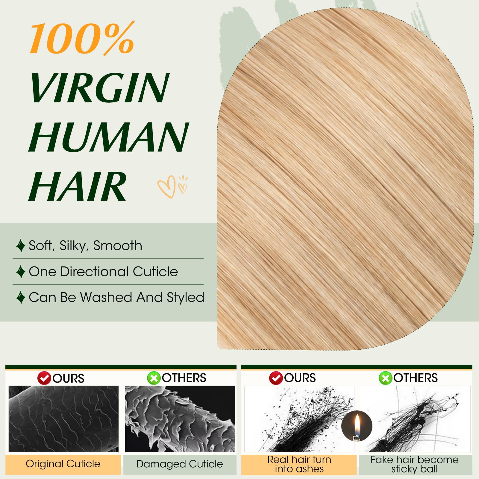 Elailite Extension Matassa Capelli Veri Tessitura Una Ciocca Unprocessed Brazilian Human Hair Lisci 100g 40cm #18 Biondo Sabbia/#613 Biondo Chiarissimo