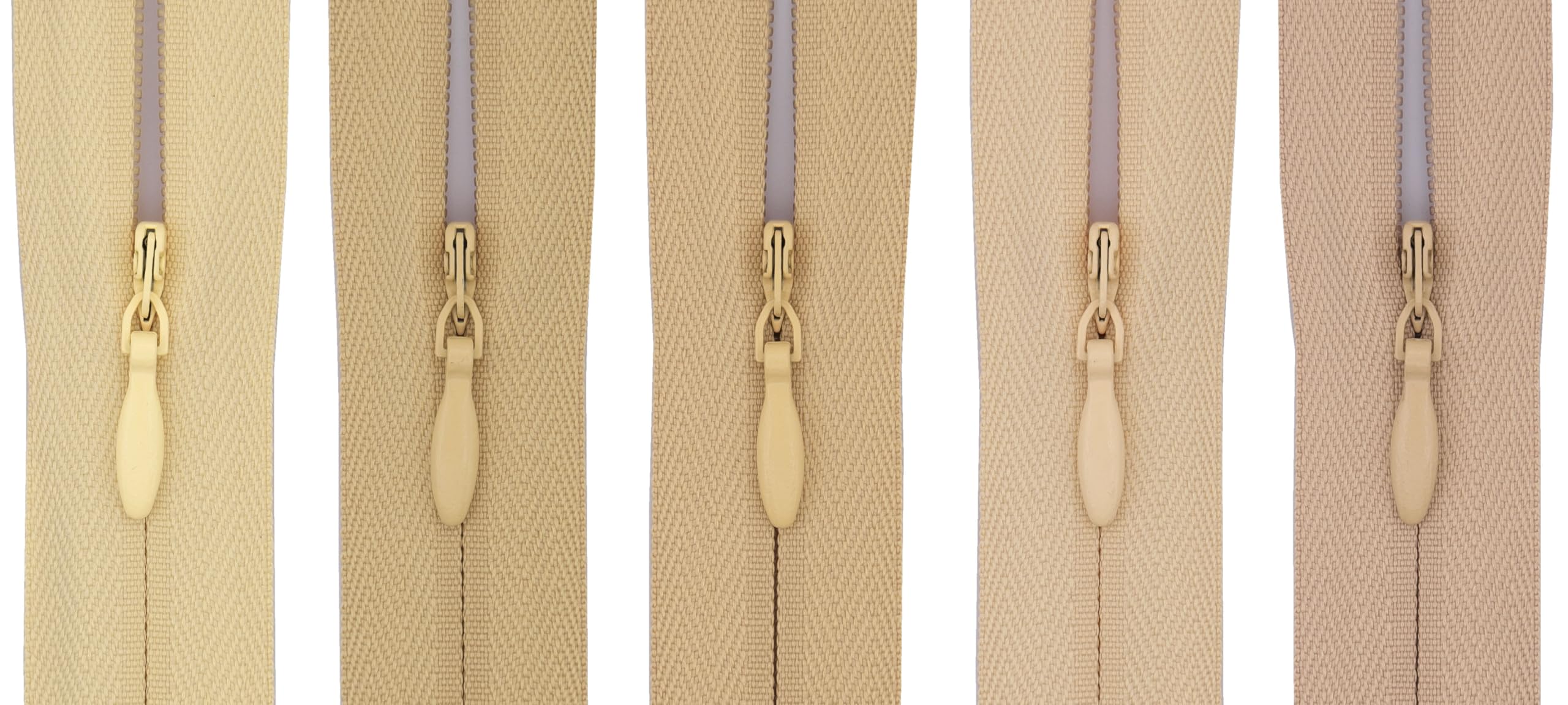 Y-Connection Warm Medium Beige #3 Invisible Zip 22 Inch (56Cm) – Close-End-With Woven Tape For Bridal Gowns, Maxi Dresses & Large Upholstery - For Tailoring & Decor - Pack Of 5 (5 Different Shades) (Warm Medium Beige)