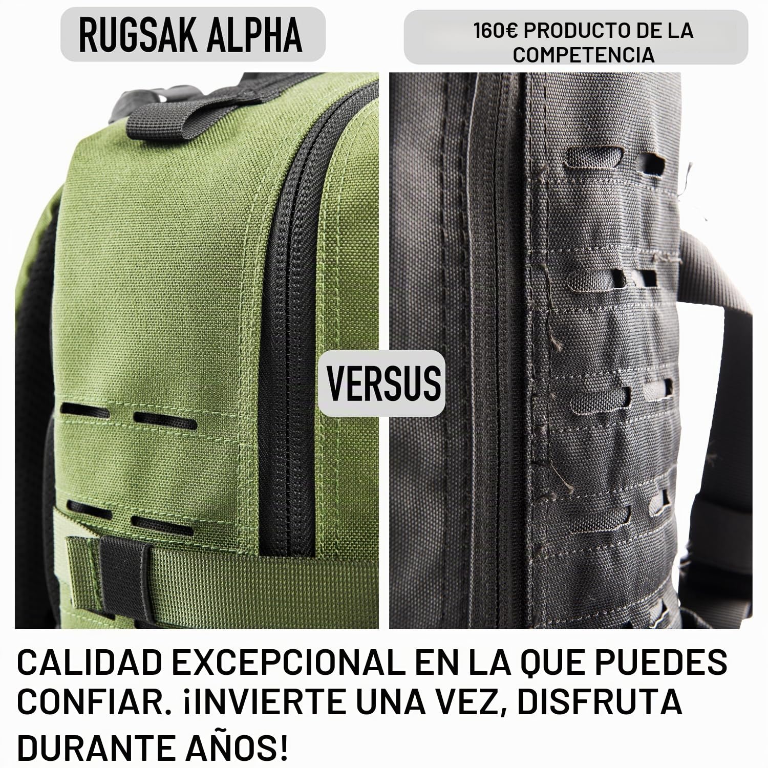 RUGSAK® ALPHA | Mochila táctica [20-45L] impermeable y extremadamente resistente | Mochila militar de supervivencia | para trabajo al aire libre, senderismo, camping y gimnasio, mochila de viaje Molle