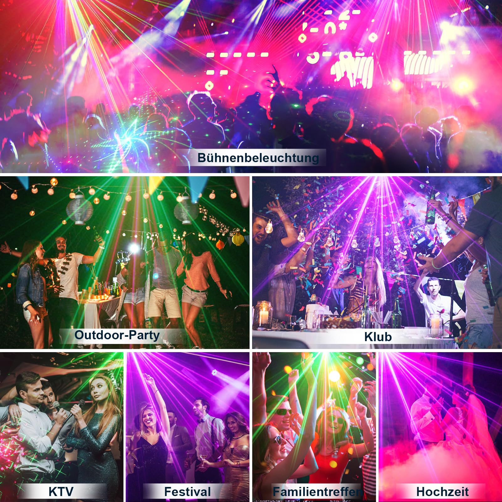 Fwiull Luce da discoteca per feste con telecomando, DMX controllata dalla musica, luce stroboscopica, proiettore DJ, luci LED RGB per Halloween, Natale, club (WRSL23)