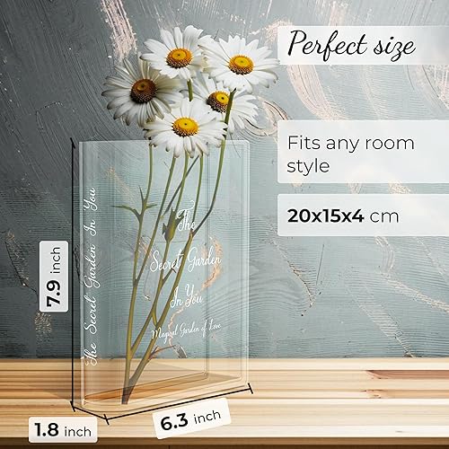 Miniatura 2 de Skywin Florero acrílico transparente (impresión blanca)  Floreros acrílicos para decoración estética de habitación  Florero transparente para