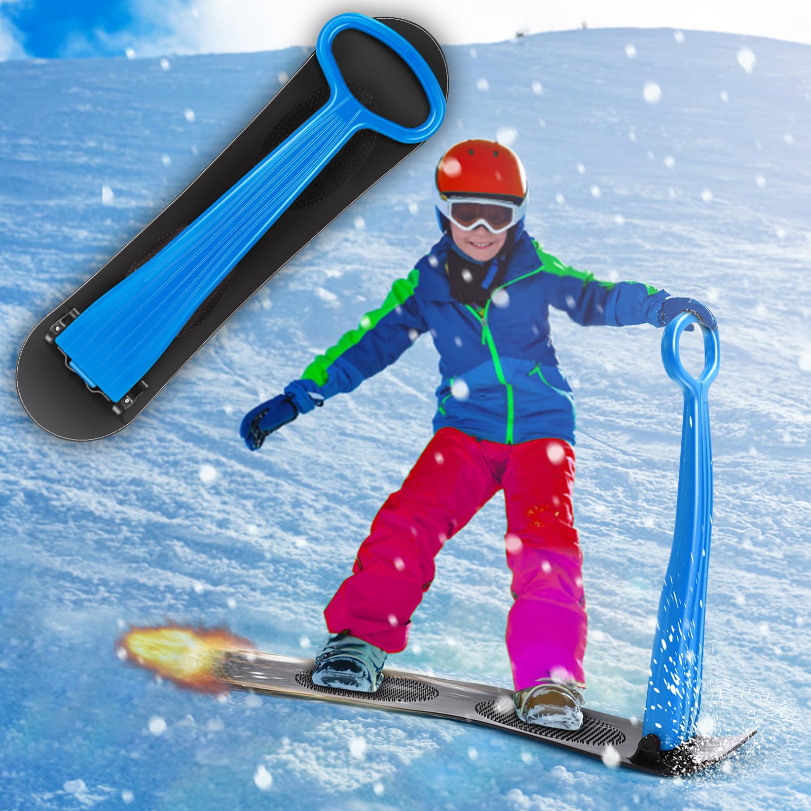 OTES Fold-Up Snow Sled & Scooter - 2 Pack (Red & Blue) For Kids & Adults, Use On Snow, Sand, Grass