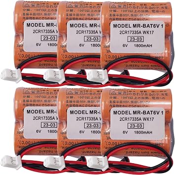 6PCS/Set MR-BAT6V1, 2CR17335A WK17, 6Volts, 1800mAh, Non-Rechargeable Lithium Battery for M80 MR-J4 PLC Battery MR-BAT6V1 2CR17335A WK17 6V