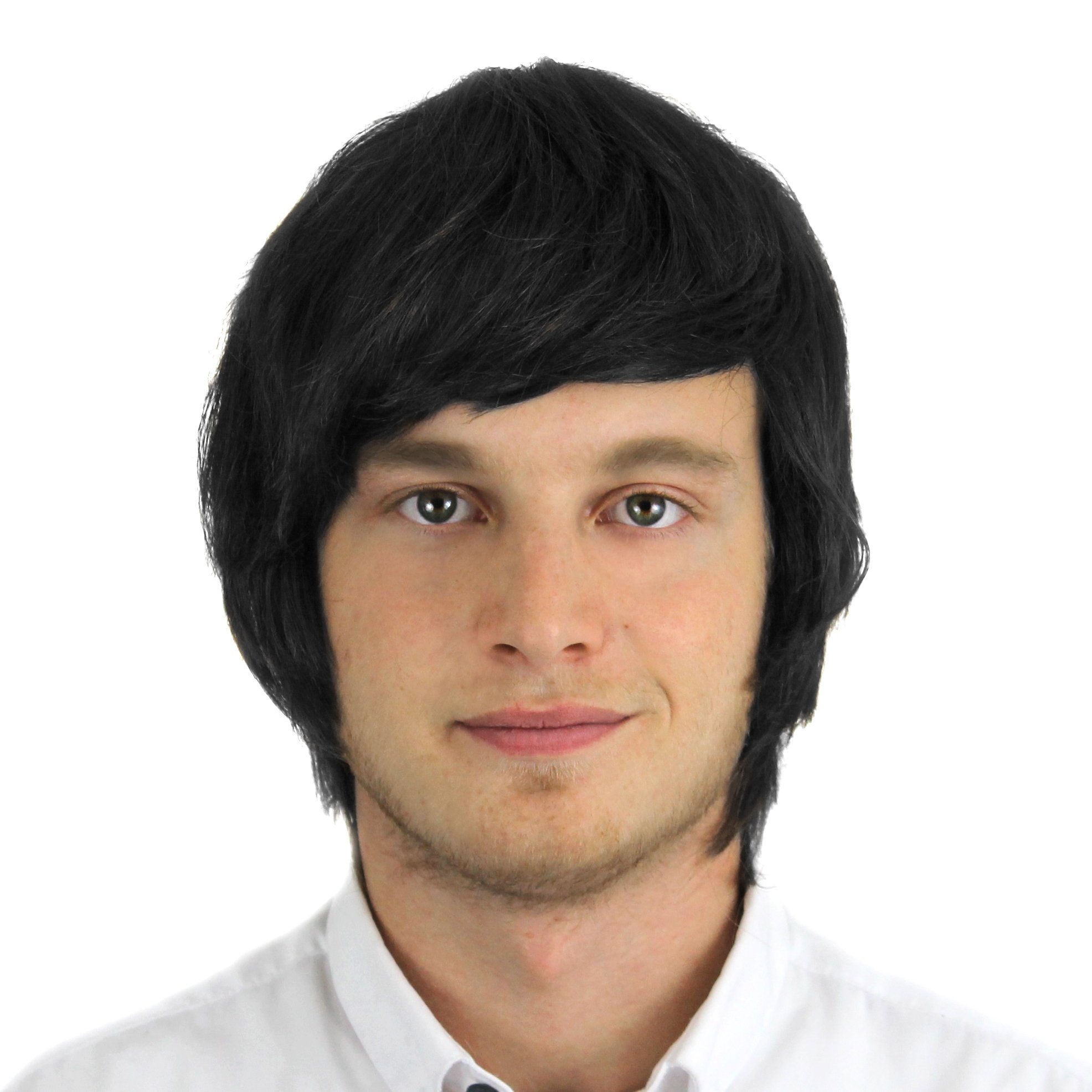 Male Wig Fancy Dress Accessory Boyband Synthetic Short Hair Boy Band Adult Mens 90s Pop (Black)