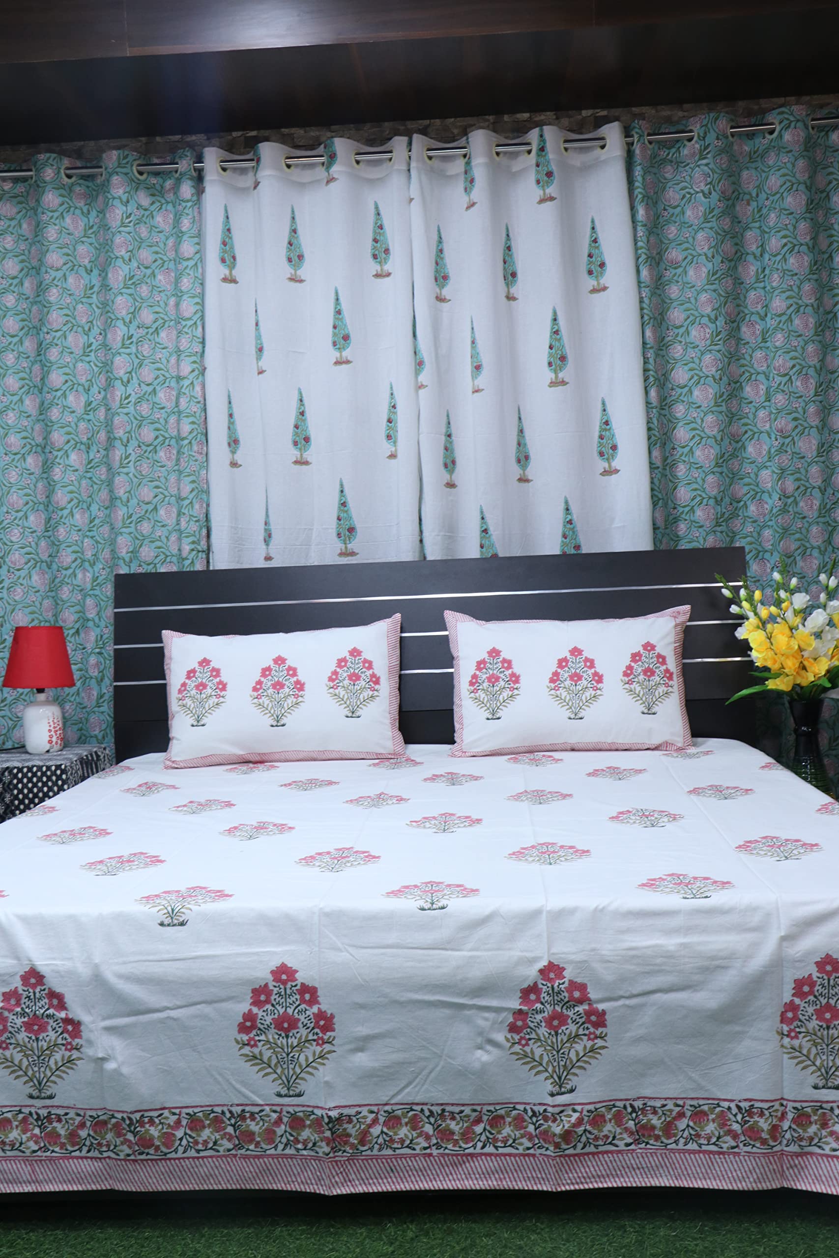 Drap de lit Jaipuri en coton fleuri INDACORIFY pour lit double 90x108