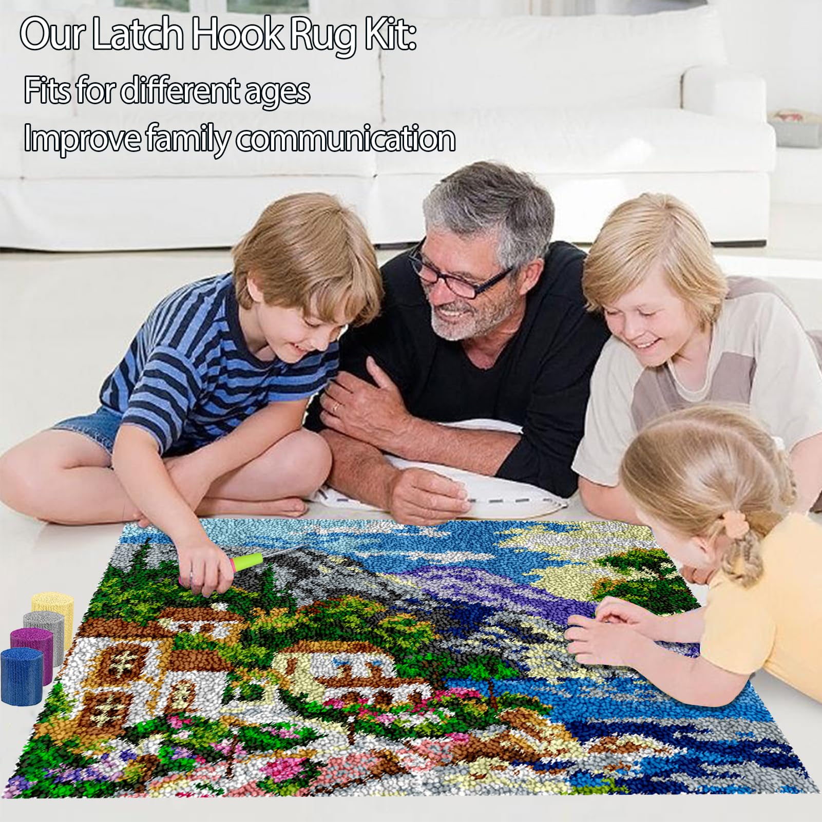Bnehwogu Zestaw dywaników do ściegów, zestawy haczyków do zatrzasków 69 x 102 cm, zestaw do haftowania gobelinów, zestawy do wiązania dla dorosłych dzieci początkujących, ścieg krzyżykowy