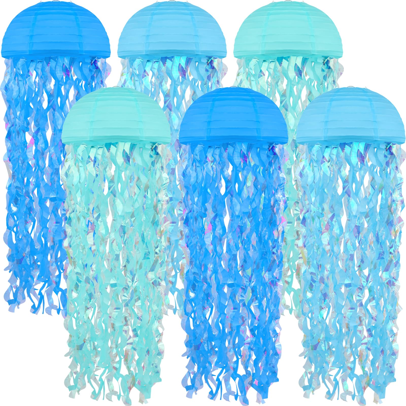 Jellyfish Paper Lanterns 6 Pacs 10 Inch Under The Sea Party Decorations Mermaid Party Baby Shower Blue Hanging Jelly Fish for Ocean Spongebob Birthday Decorations (Multicolor Blue)
