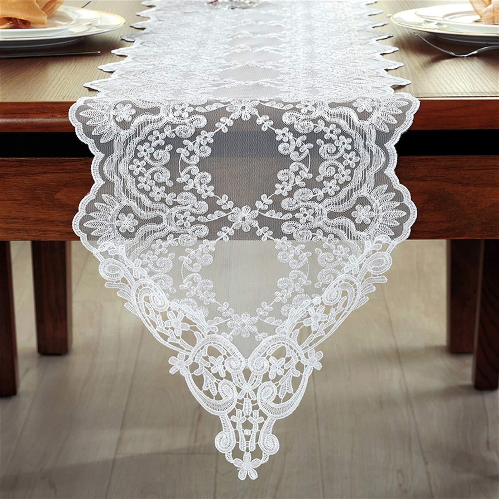 XQLSRJ Embroidery Tulle Wedding Table Runner Ivory Lace Table Cloth Runner Piano Runner Home Decor Xmas Table Decoration (Size : 30x210cm)