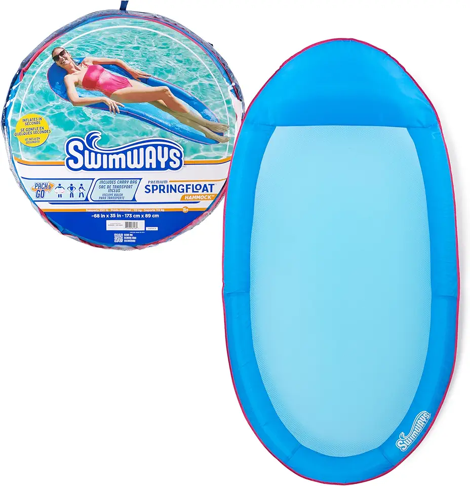 SwimWays Spring Float Premium Hammock Pool Lounger, Inflatable Pool Floats Adult with Fast Inflation for Ages 15 &amp; Up