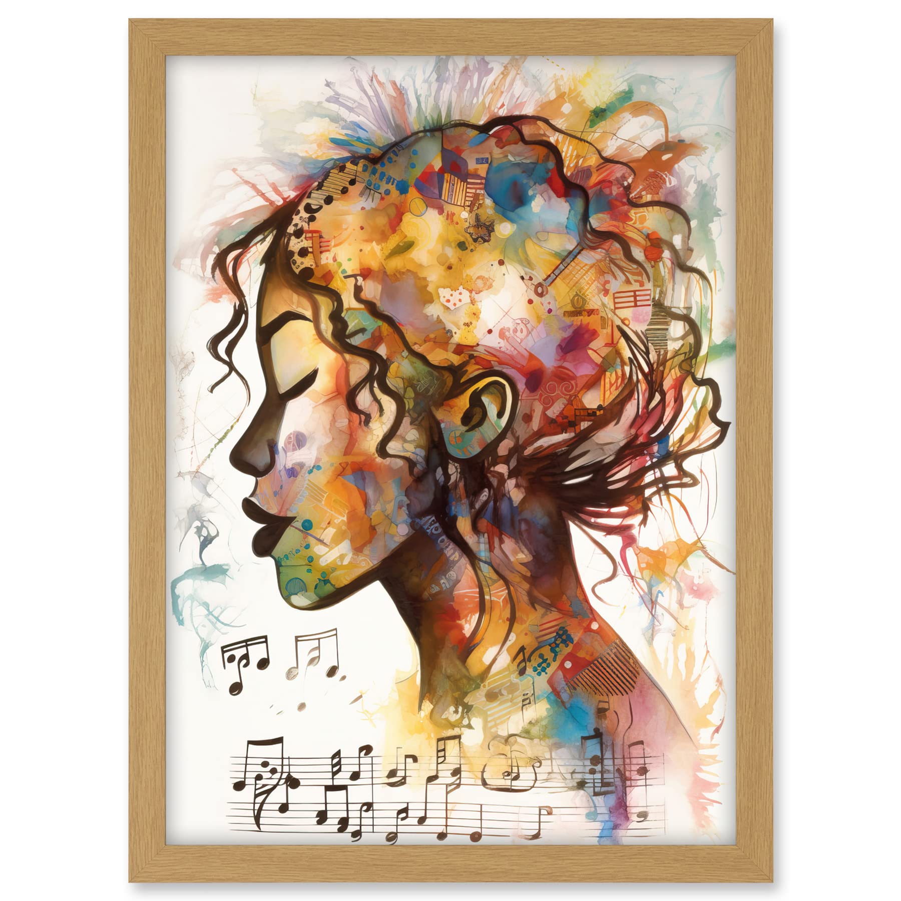 Artery8 Musical Meditation Synesthesia Woman Listening to Music Modern Watercolour Painting Artwork Framed A3 Wall Art Print