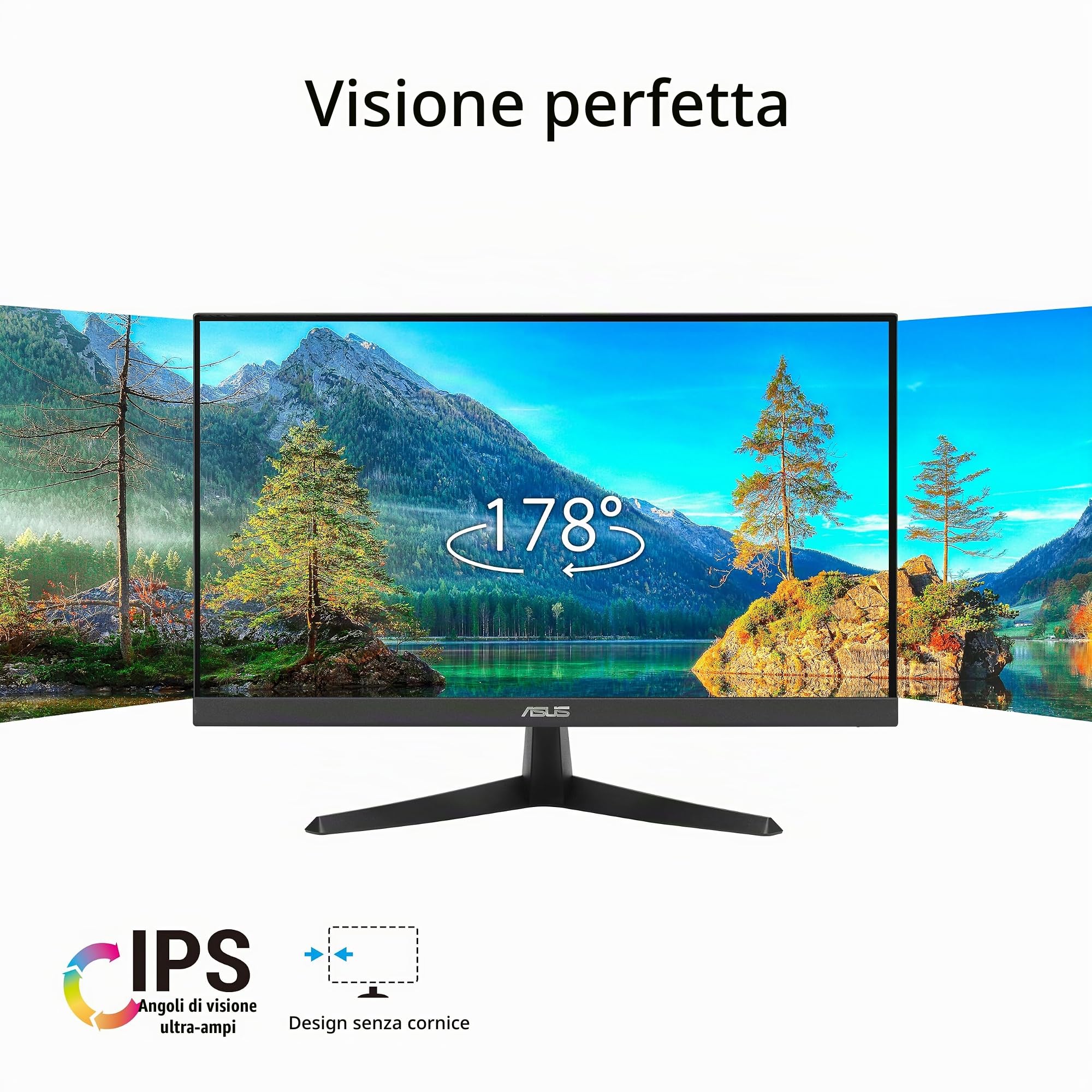 ASUS VY229HF, Monitor Eye Care da 21,45” FHD IPS (1920 x 1080), Nero | 100Hz, IPS, SmoothMotion, 1ms (MPRT), Adaptive Sync, Tecnologia Eye Care Plus, Filtro Luce Blu, Anti-sfarfallio