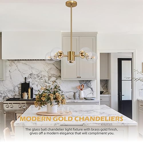 Miniatura 8 de Candelabro Sputnik de globo de 5 luces, candelabros Sputnik dorados de mediados de siglo, luz colgante de globo regulable, latón cepillado acabado