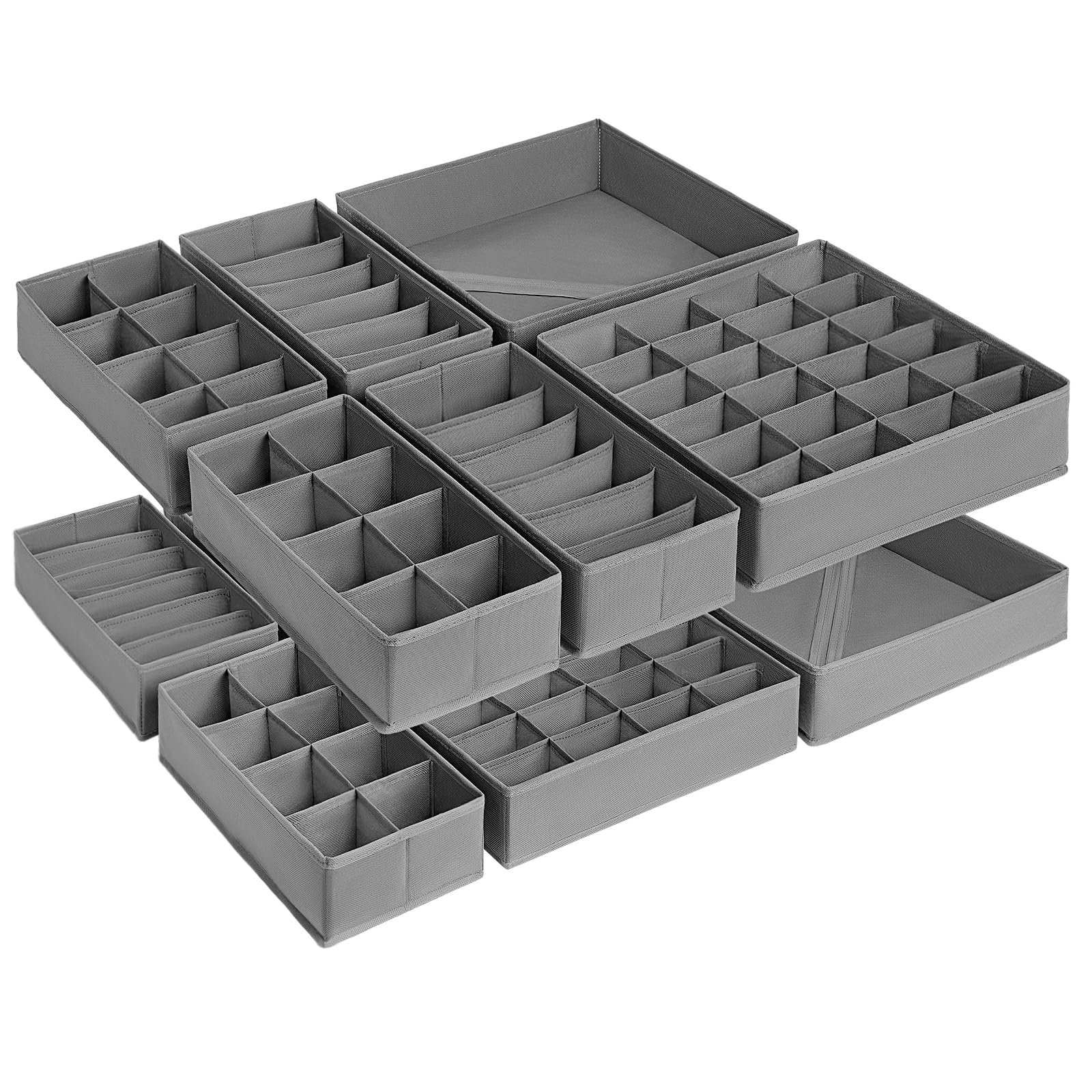 DIMJDrawer Organizer 12 Pack, Closet Organizer for Baby Dresser, Drawer Organizer Bins for Bedroom Storage, Dresser Drawer Organizers for Bra, Underwear, Sock, Tshirt, Scarf, Tie (Grey)
