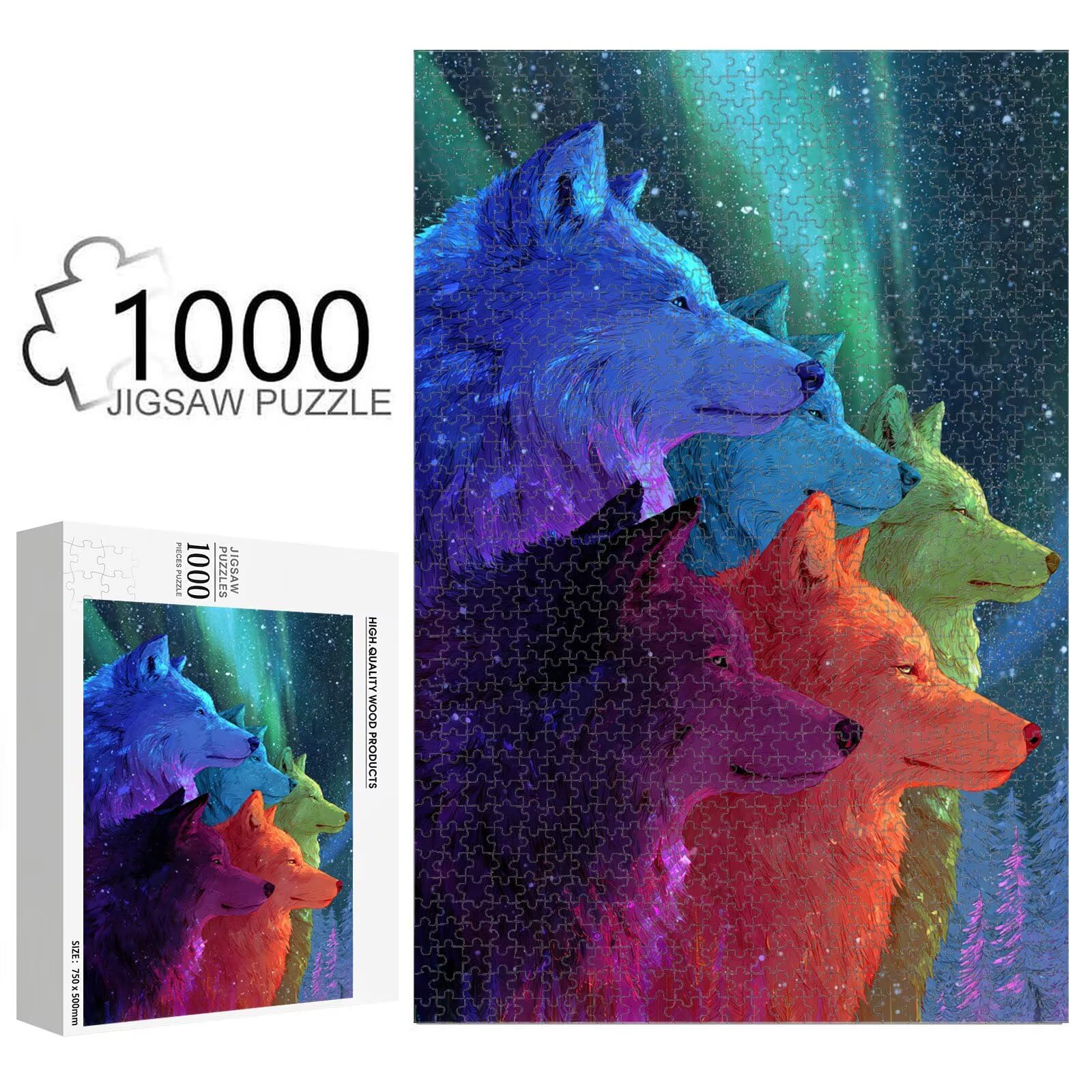 Puzzle 1000 sztuk - Zwierzę i Aurora - Trwałe drewniane puzzle 1T #1754 | Drewniane puzzle, precyzyjnie cięte, żywe kolory atramentu, statyczne hobby, dekoracja domu, prezent, 50 x 75 cm