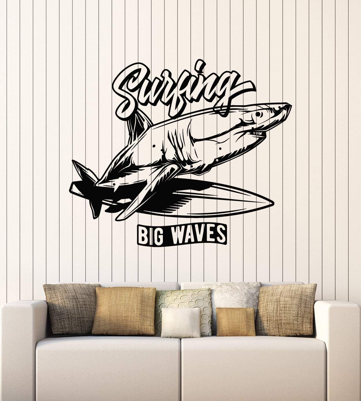 WallStickers4ever Vinyl Wall Decal Surfboards Surfing Beach Vacation Sea Shark Stickers Mural Large Decor (g3924) Black