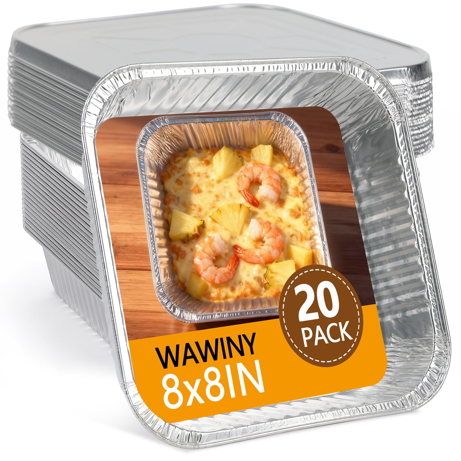 8x8 Aluminum Pans with Lids, 20 Pack Disposable Foil Pans