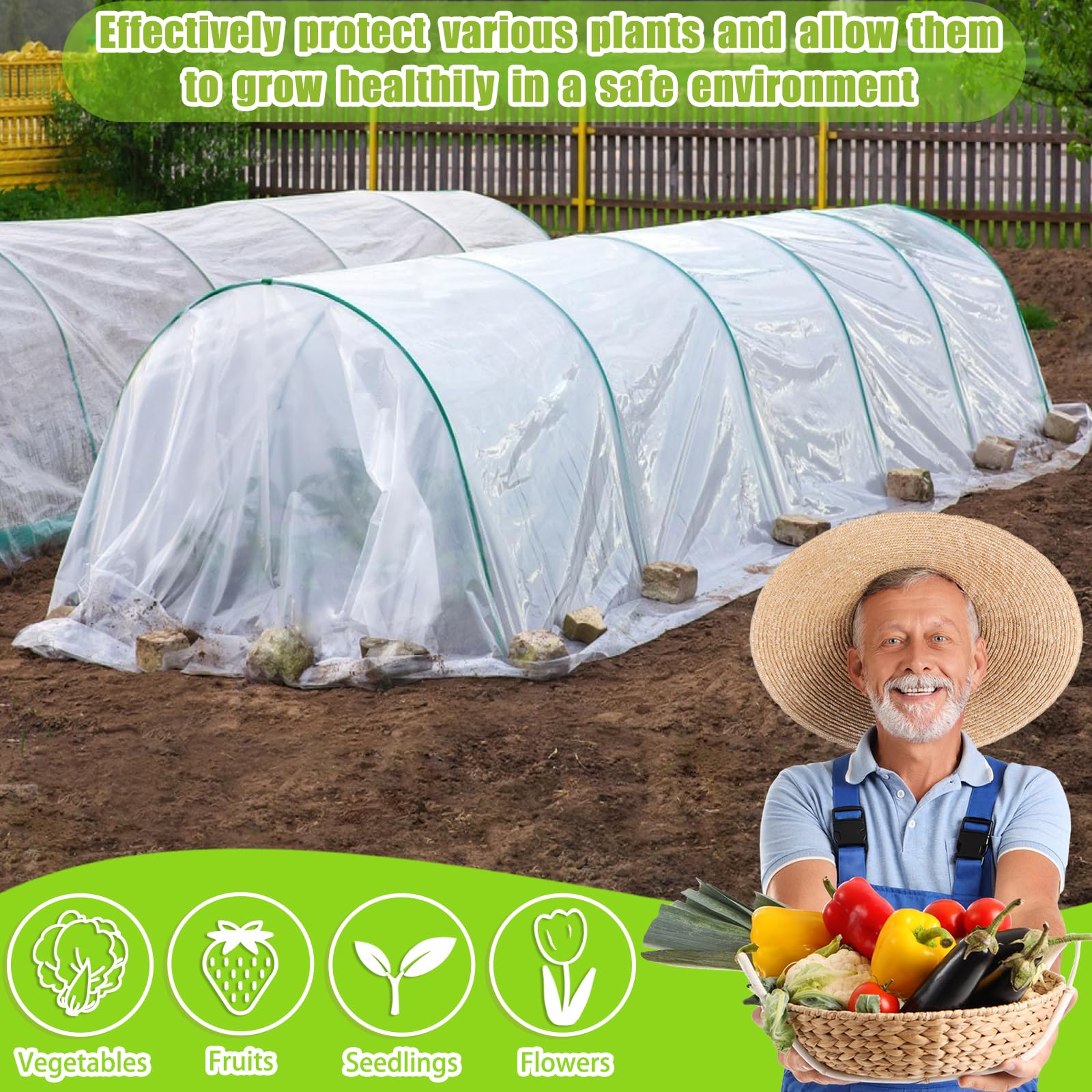 Bache pour Serre,Bache Plastique Transparente, Bache Serre Tunnel 3m x 3m, Film Polyéthylène de Extra-épais Clair Jardin Grandir Couverture De Polytunnel pour Légumes und Tomate