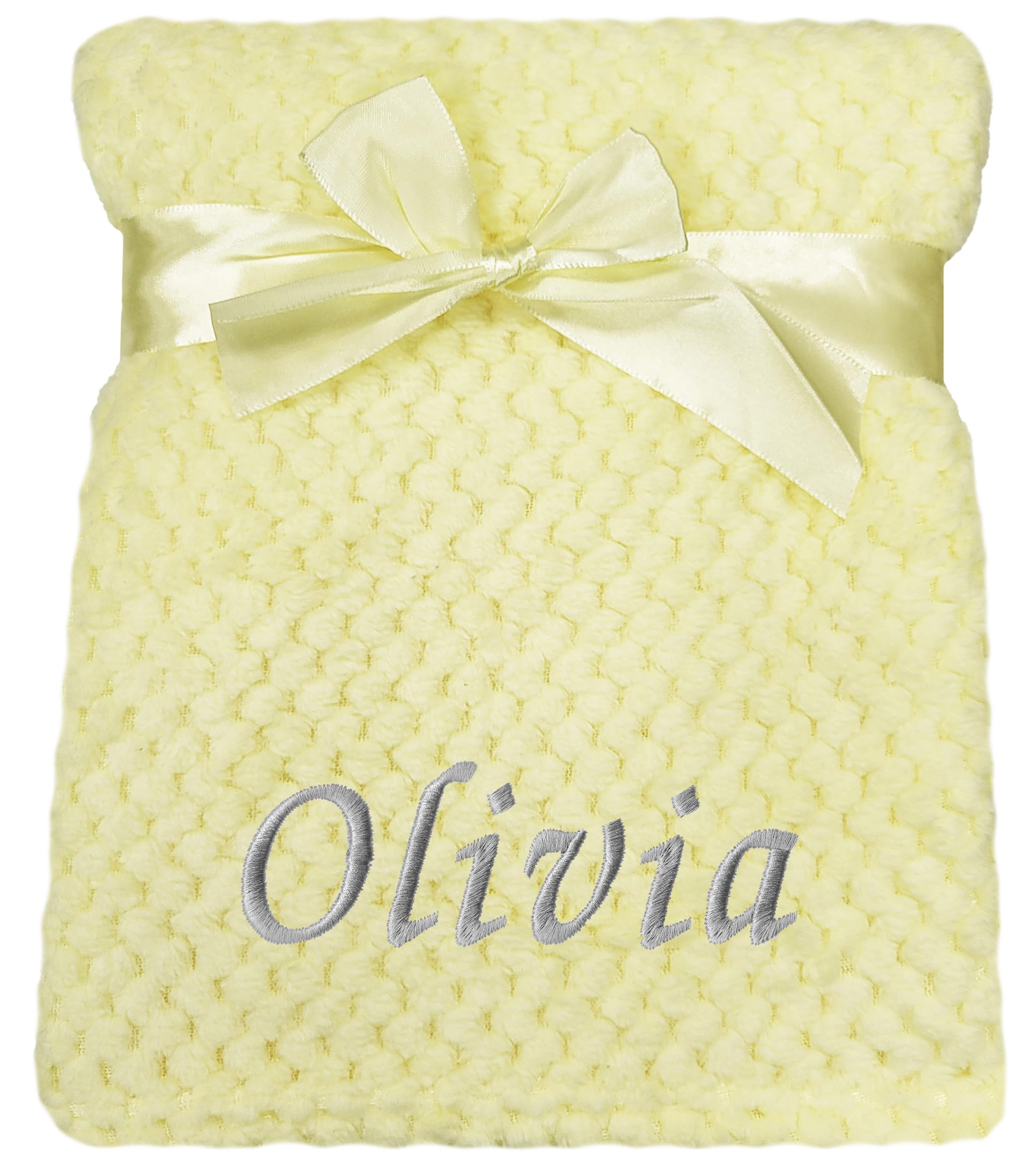 Baby Boy Girl Personalised Blanket Embroidered Name Waffle (Lemon)