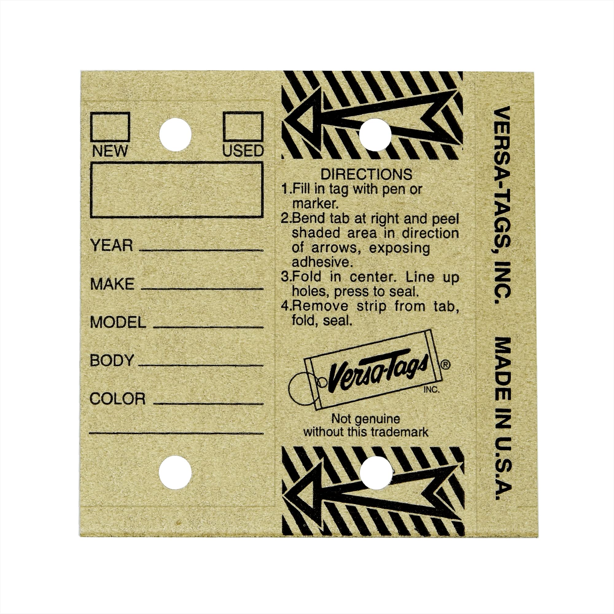 Oil Shop Supplies Genuine Versa Key Tags, Tan, Self Protecting, 250 Tags with Metal Key Rings