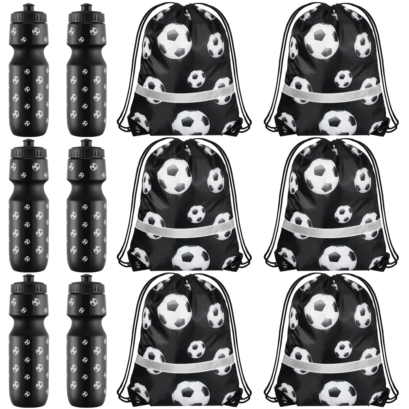 Talltalk 12 Pcs Soccer Gift Party Favors Set, Soccer Water Bottles 24 oz with Drawstring Bags, Sports Goodie Bags for Team Gifts, Sports Party