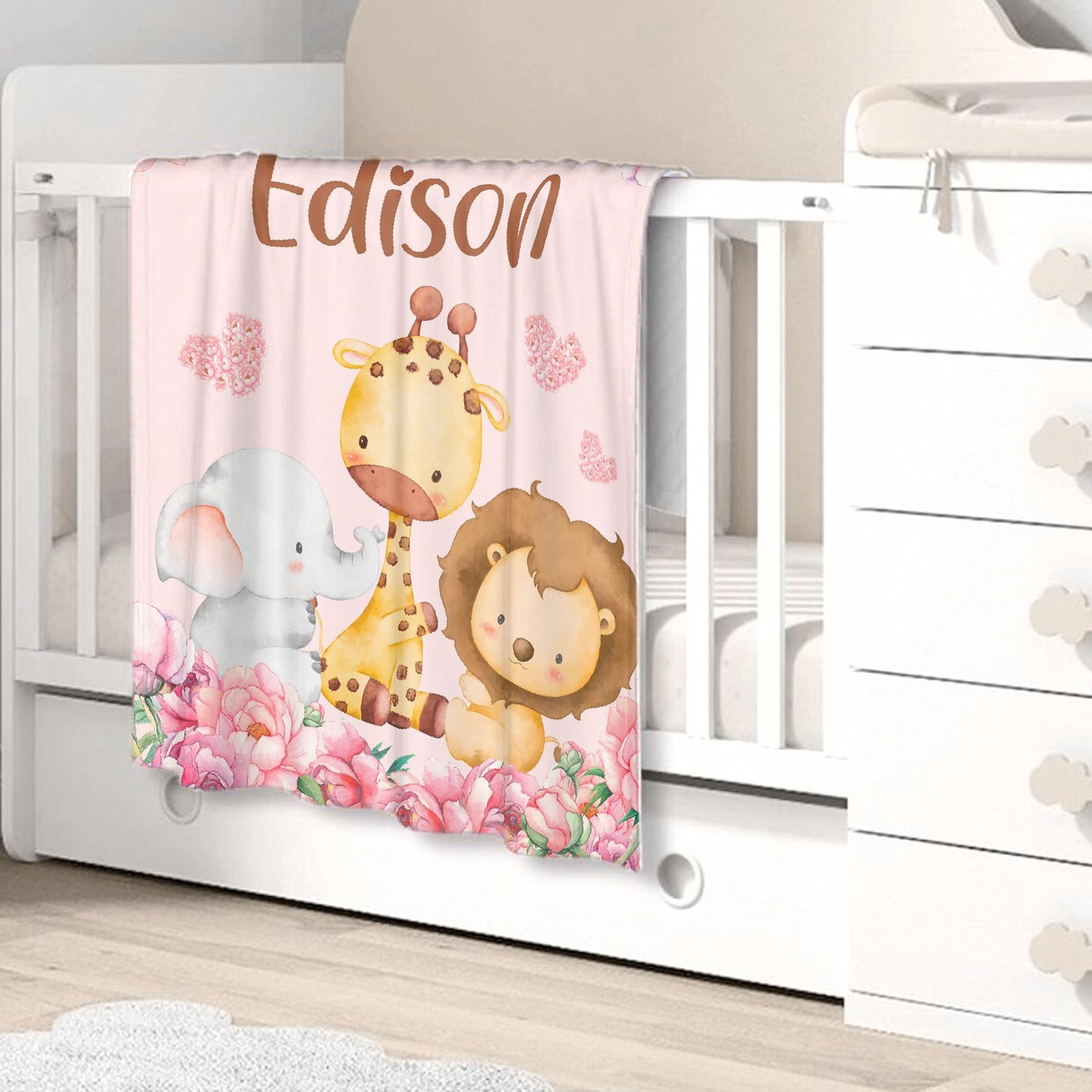 Baby Shower Present Personalized Baby Blanket With Lion & Giraffe ...