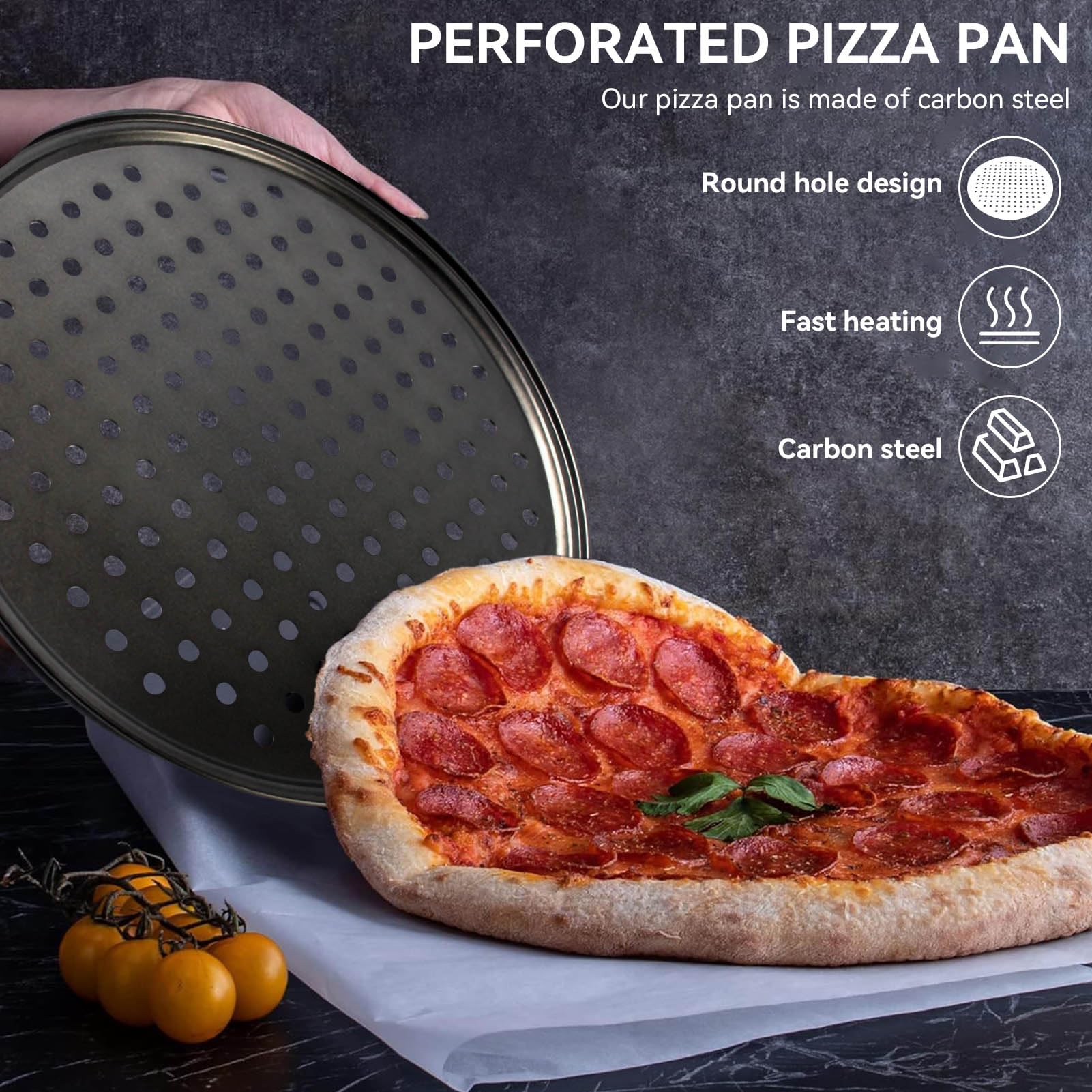 Carbon Steel Pizza Pan with Holes, 2Pcs Round Pizza Pan for Oven Non Stick Bakeware Pizza Tray Pizza Baking Pan for Home Restaurant(24.5CM)