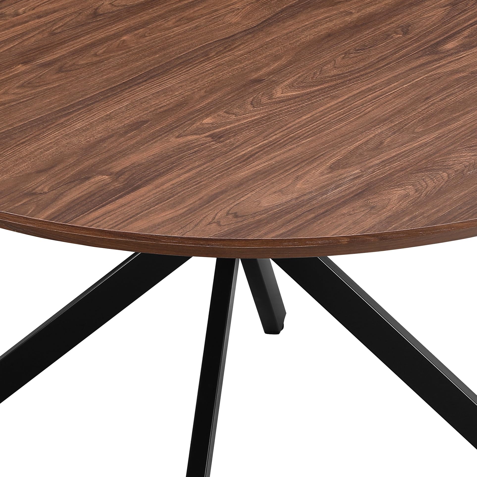 Brigros Tavolo Rotondo da Pranzo, Noce, 140 cm | Legno o Effetto Marmo, Gambe in Metallo Nero Opaco, Moderno, Per Cucina o Sala da Pranzo