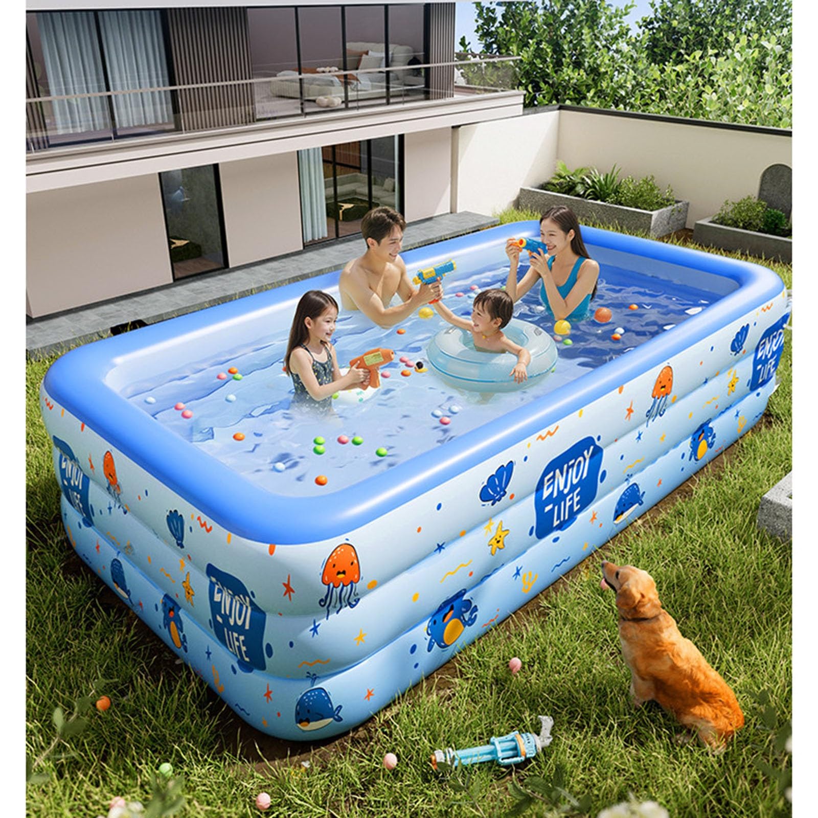 Piscina Hinchable Piscina Hinchable De 150-460 Cm para Uso Doméstico Piscina Infantil Grande Y Portátil para Exteriores, De Material Grueso, Ideal para Fiestas Acuáticas De Verano En El