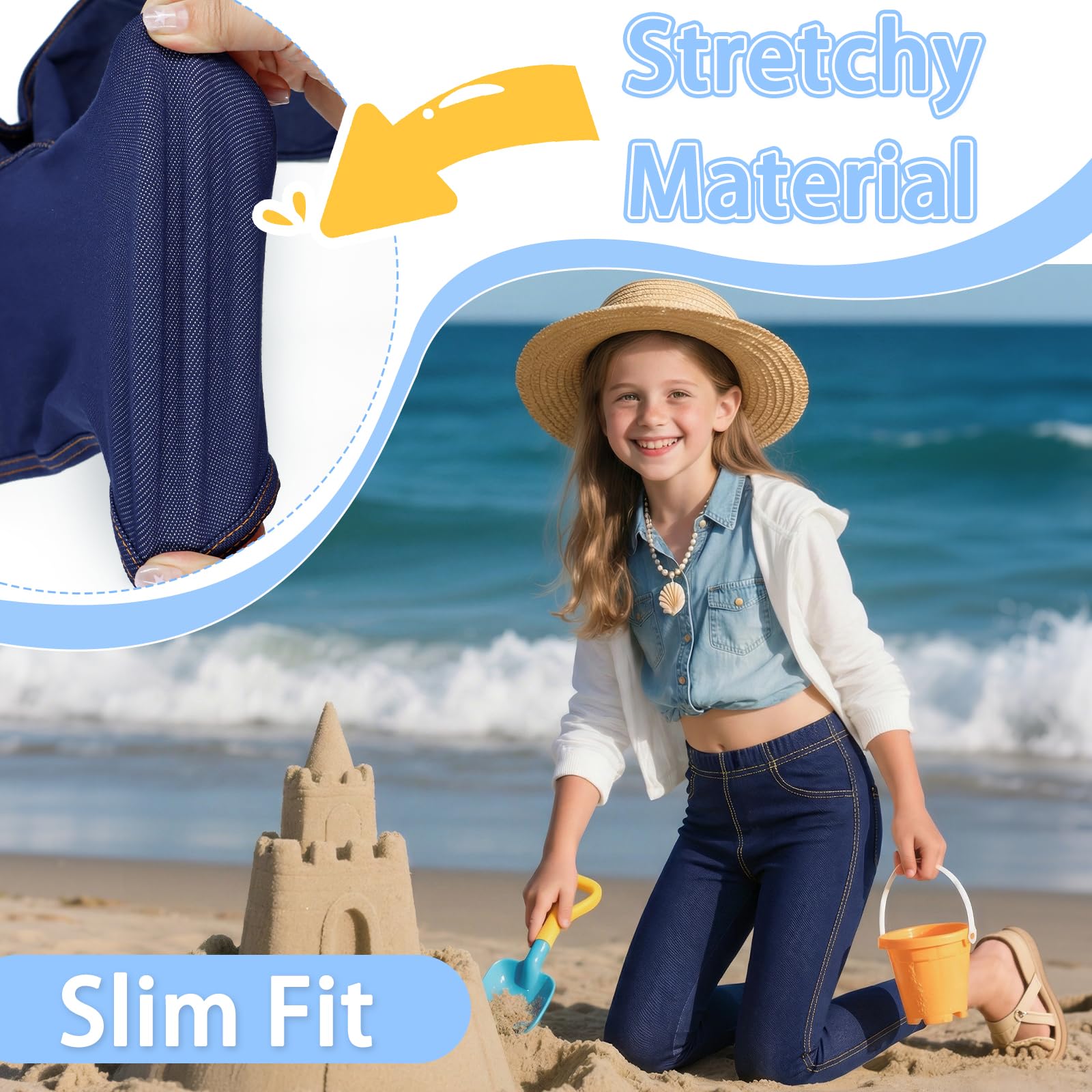 Leggings para Niña, Elásticos Slim Fit Jeggings, Pack de 2, Elásticos Vaqueros Legging, Infantiles Transpirable Cintura Alta Mallas Casual Pantalones Niños Ropa para 6-13 Anos