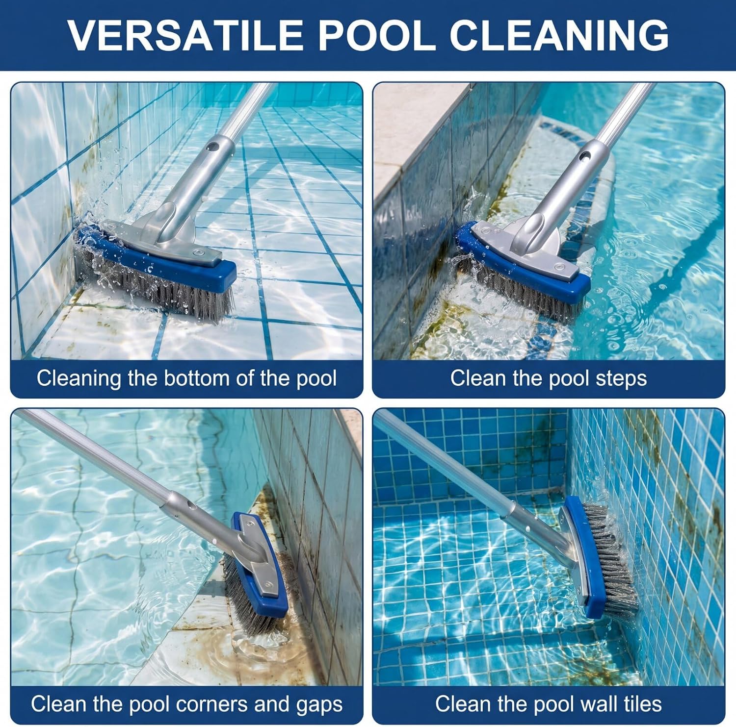 2 Pack 5'' Heavy Duty Swimming Pool Brush Head with Stainless Steel Bristles and Aluminium Back to Remove Pool Concrete Calcium Build-up on Tiles, Small Narrow Head for Corners, Steps