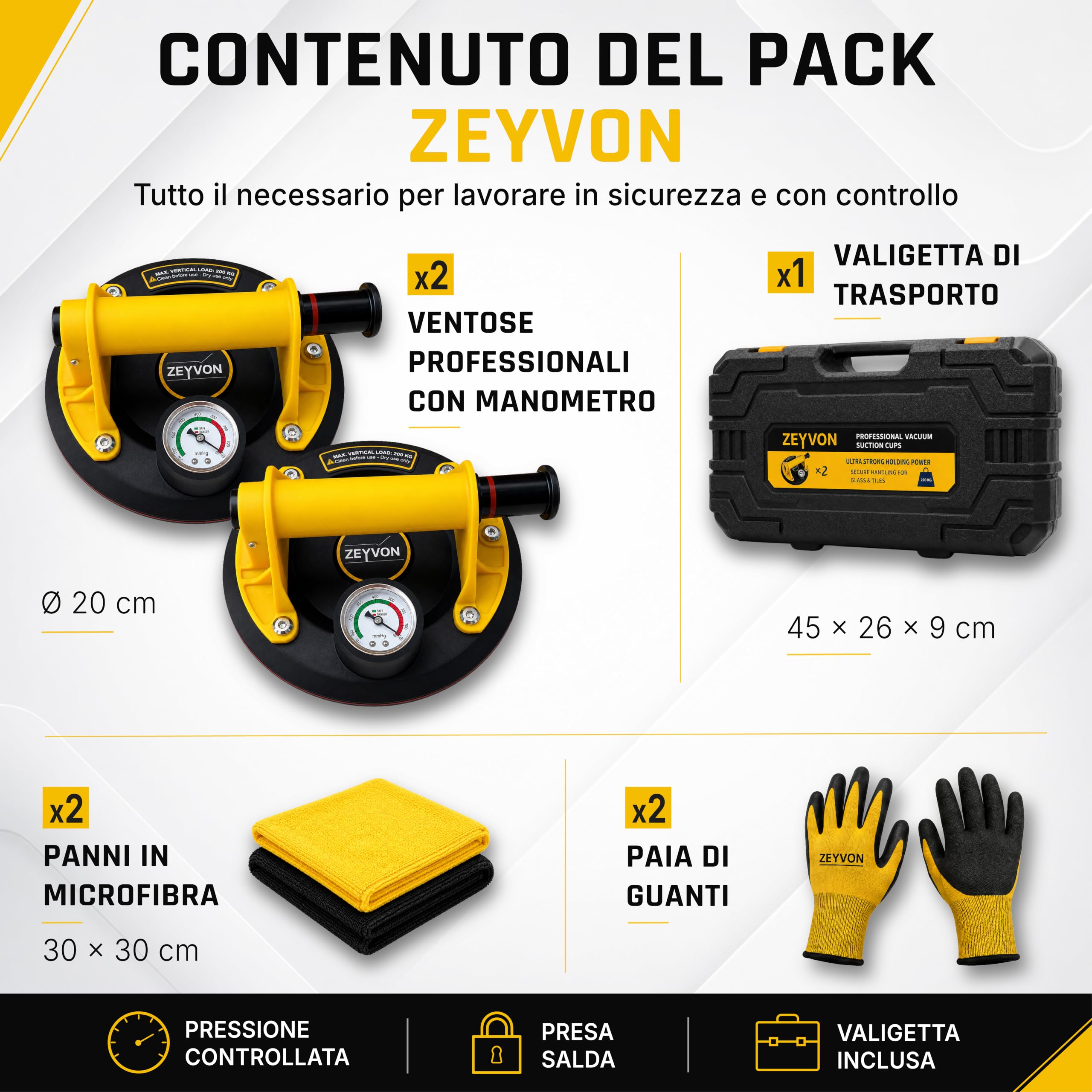 Ventosa per Piastrelle – 2x Ventose per Piastrelle e Ventose per Vetri, Ventosa Piastrelle Professionale, Ventose Vetro per Sollevare Marmo e Cristallo – Portata 200 kg per Ventosa