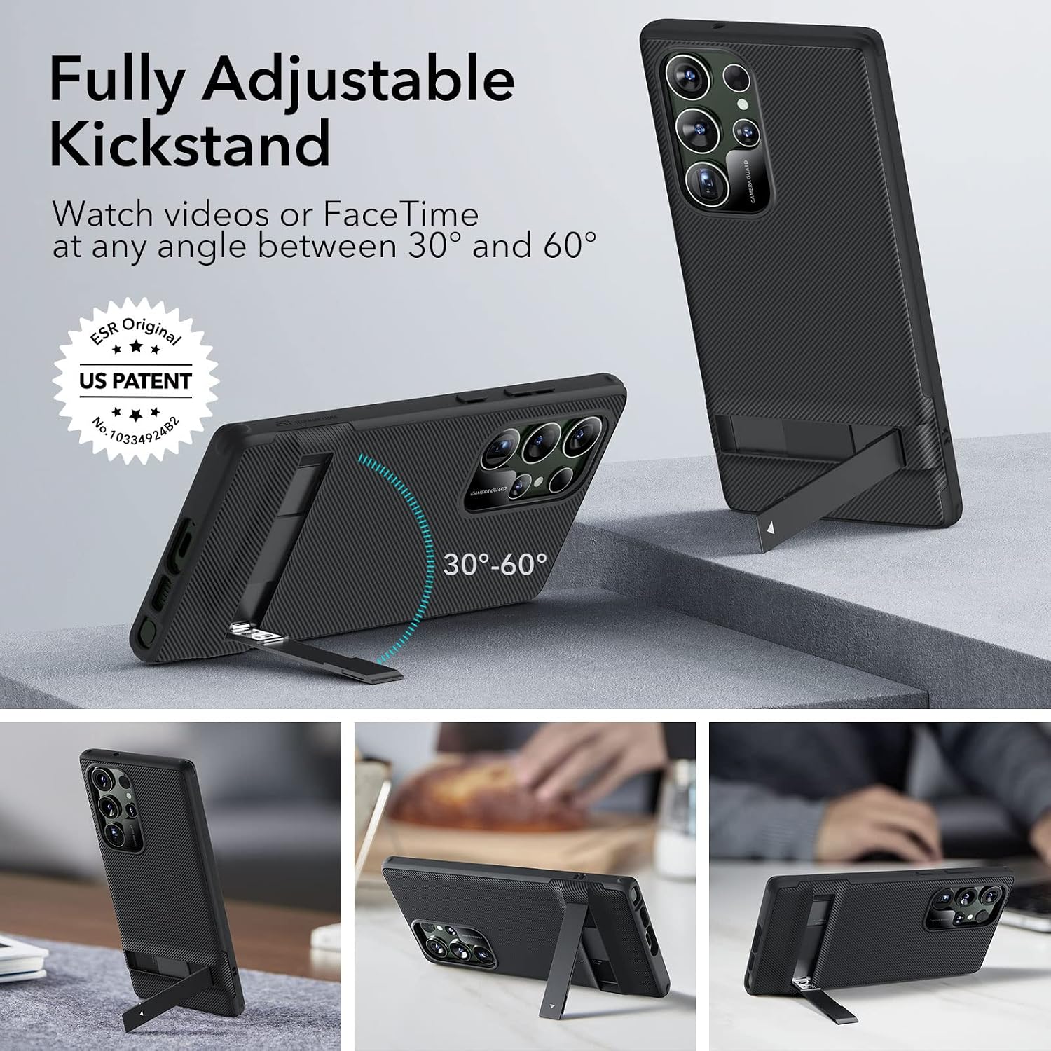 ESR Boost Kickstand Case Compatible with Samsung Galaxy S23 Ultra, 3 Stand Modes, Military-Grade Drop Protection, Supports Wireless Charging, Shockproof Slim Phone Cover with Patented Kickstand, Black