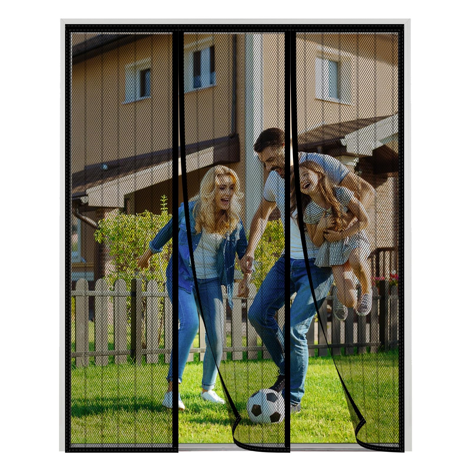 XDMYGTT Magnetic Fly Screen Door, Double Opening Fly Screens for Doors, Magnetic Curtain Mosquito Protection Double Door, Keep Fly Bug Out, Black Stripe, 150x220cm — image 1