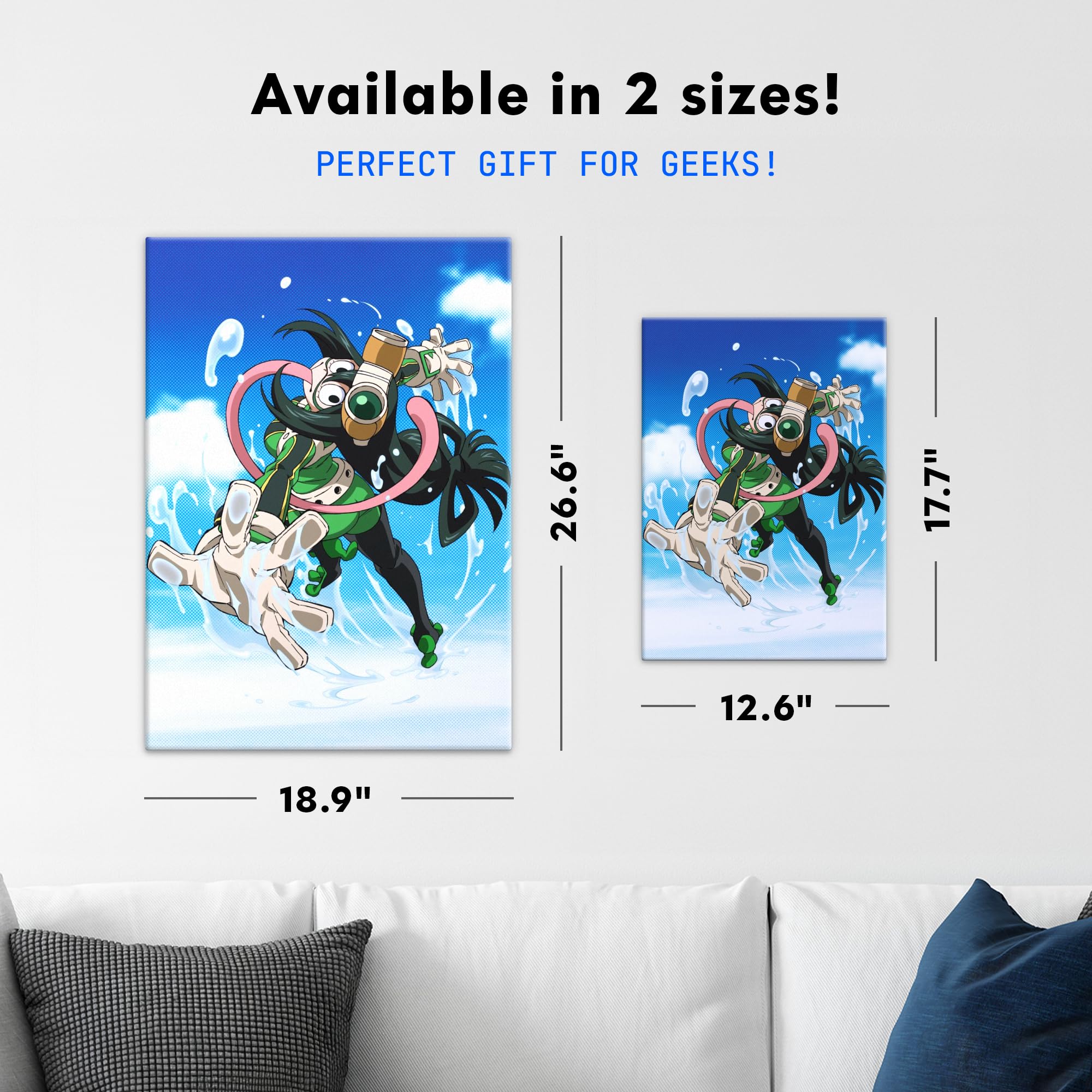 Displate Metall poster My Hero Academia MHA Season 4: Tsuyu Größe M | Bilder Wanddeko Wohnzimmer & Schlafzimmer Wandbilder, Geschenk. Wandkunst mit Magnet-Befestigung, ohne Bohren.