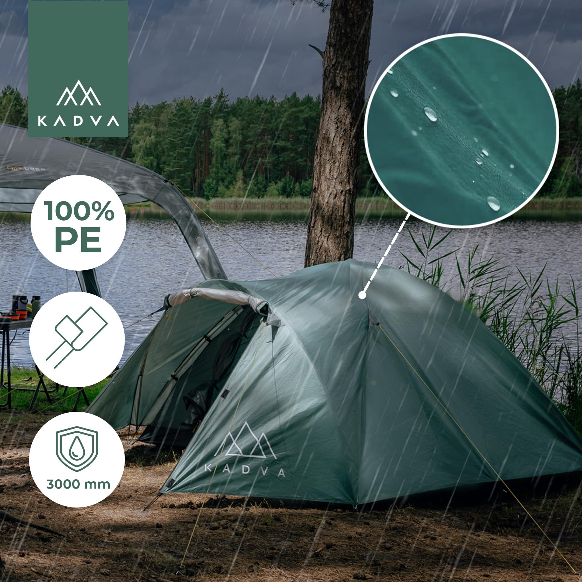 KADVA CAMPdome 3 tende da lancio per 3 persone, 270 x 210 x 125 cm, impermeabile, leggero e resistente, struttura in fibra di vetro, ideale per campeggio e escursioni