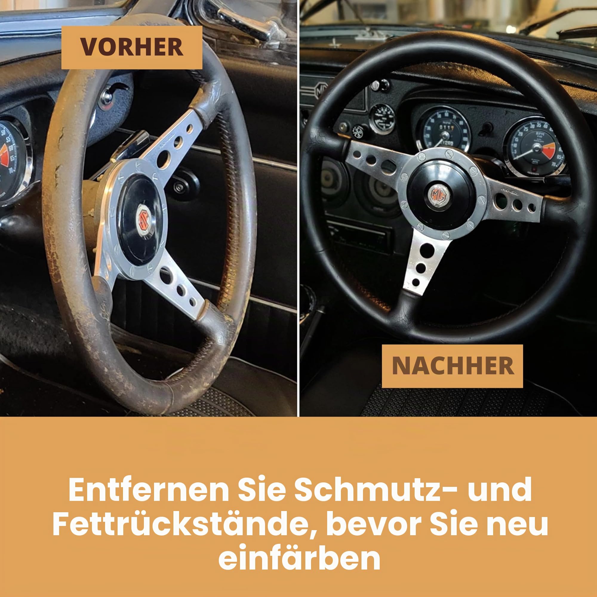 Leder-Lenkrad-Reparatur-Set (schwarz) – entfernt Fettablagerungen, repariert Schäden und stellt die Farbe an jedem abgenutzten Lederlenkrad wieder her