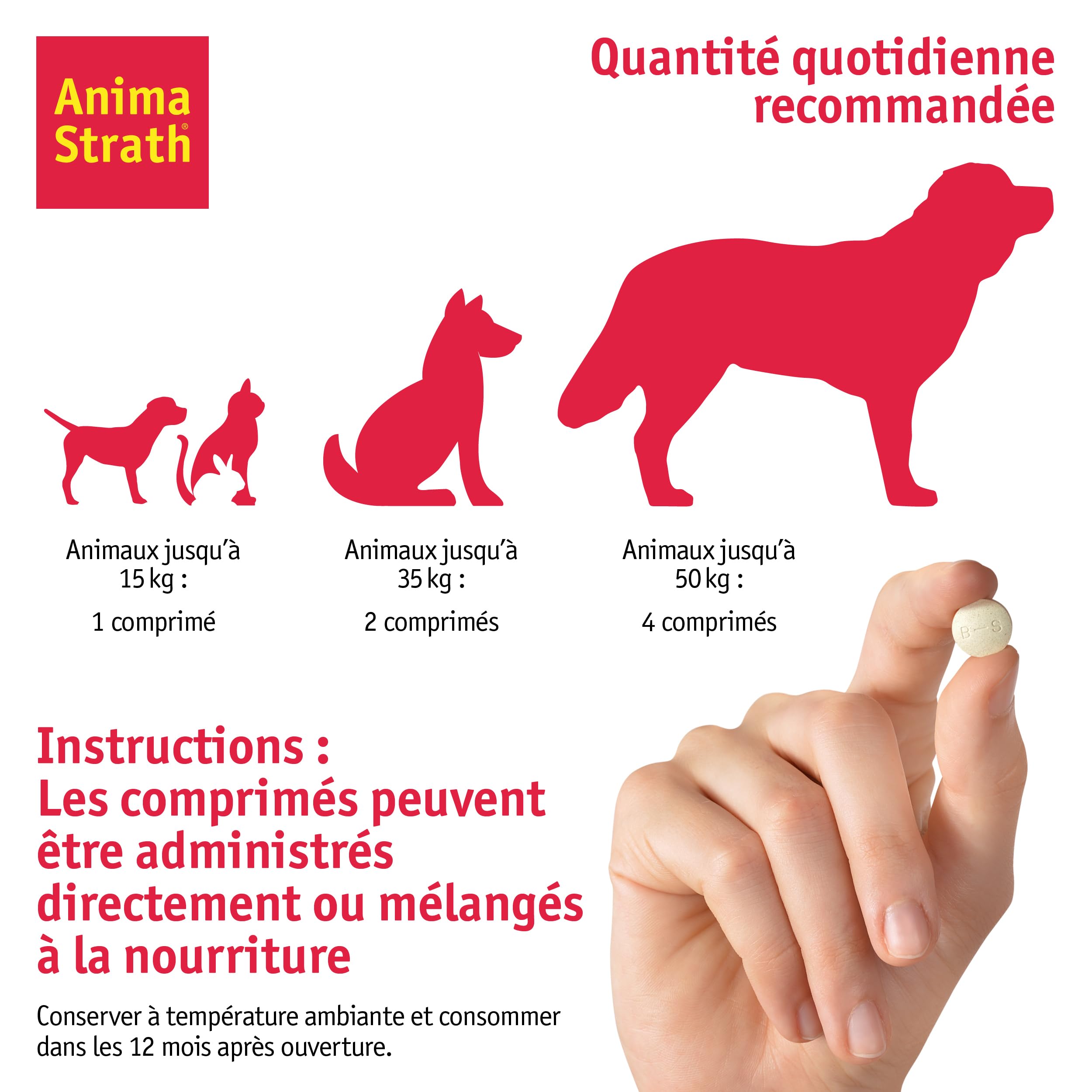 Anima Strath Complément Alimentaire pour Chiens - (80 Comprimés) 61 Nutriments, Vitamines, Minéraux, Acides Aminés, Complément Naturel pour Le Système Immunitaire et la Digestion.