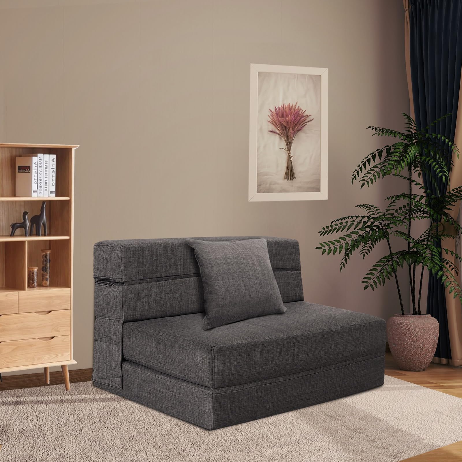 ANONER moderno Divano Pieghevole Futon con Cotone di Memoria e Cuscino, Poltrona Lavabile Set, Divano Letto per Ospiti, Grigio Scuro