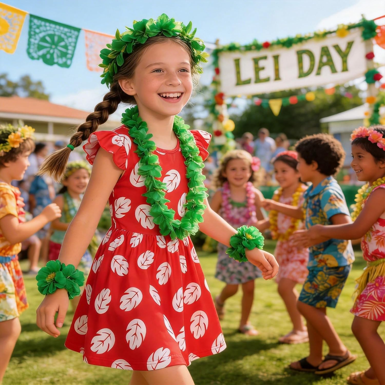 Little Girls Hawaiian Dress for Hawaii Luau Party, Kids Hawaiian Tourist Costume Outfit for Hawaii Aloha Festival