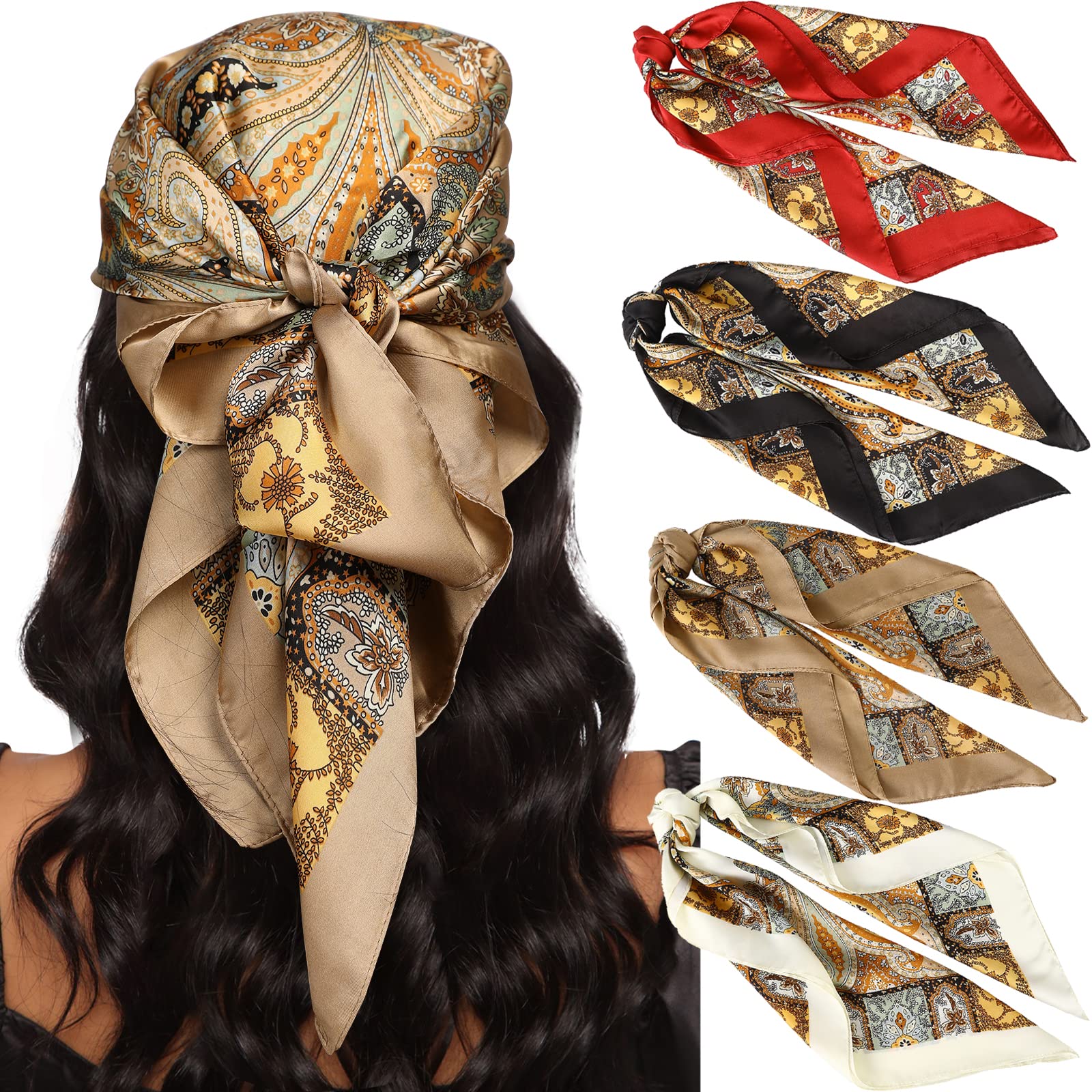AWAYTR Silk Satin Square Head Scarf 4PCS