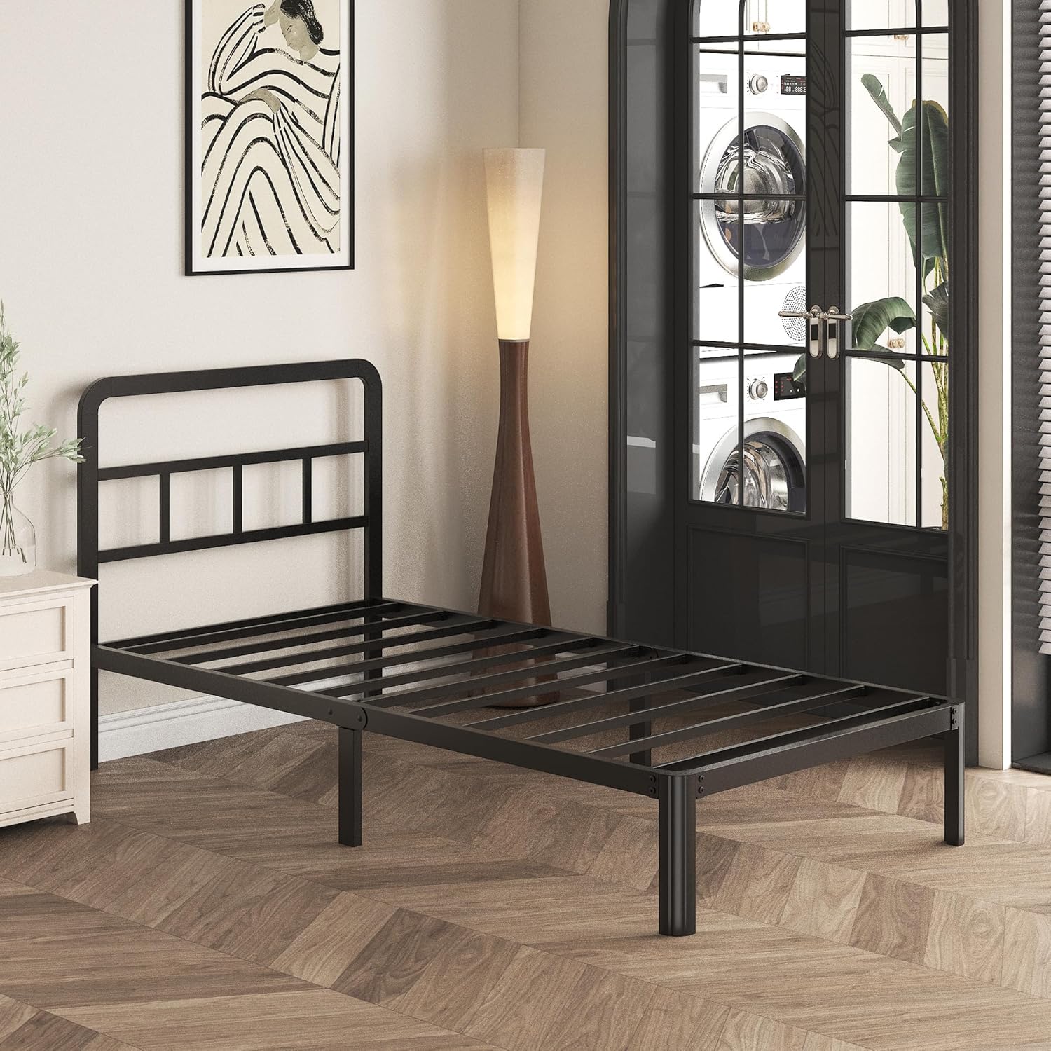 12 Inch Twin Bed Frames with Headboard, Heavy Duty Metal Twin Size Platform Bed Frame with Rounded Corner Legs, No Box Spring Needed, Noise Free, Easy Assembly, Black - Image 7