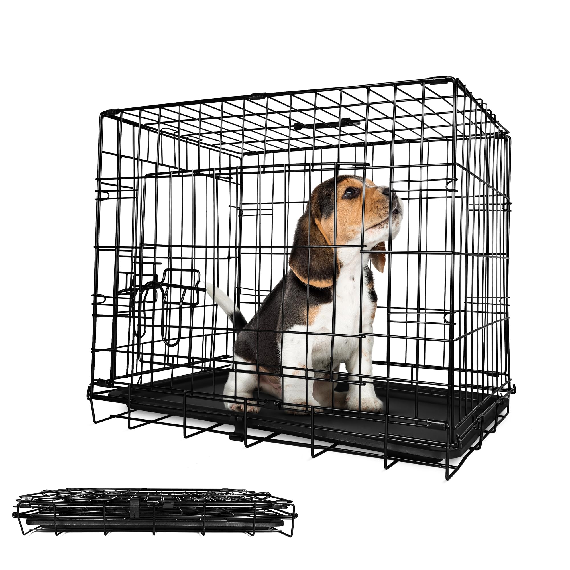 Leopet® Gabbia per Cane - Pieghevole, 2 Porte, in Metallo, Vassoio Rimovibile, Portatile - Trasportino, Scatola, Box da Trasporto, Auto, Macchina per Animali Domestici, Gatti (LxLxA: 91x57x64 cm)