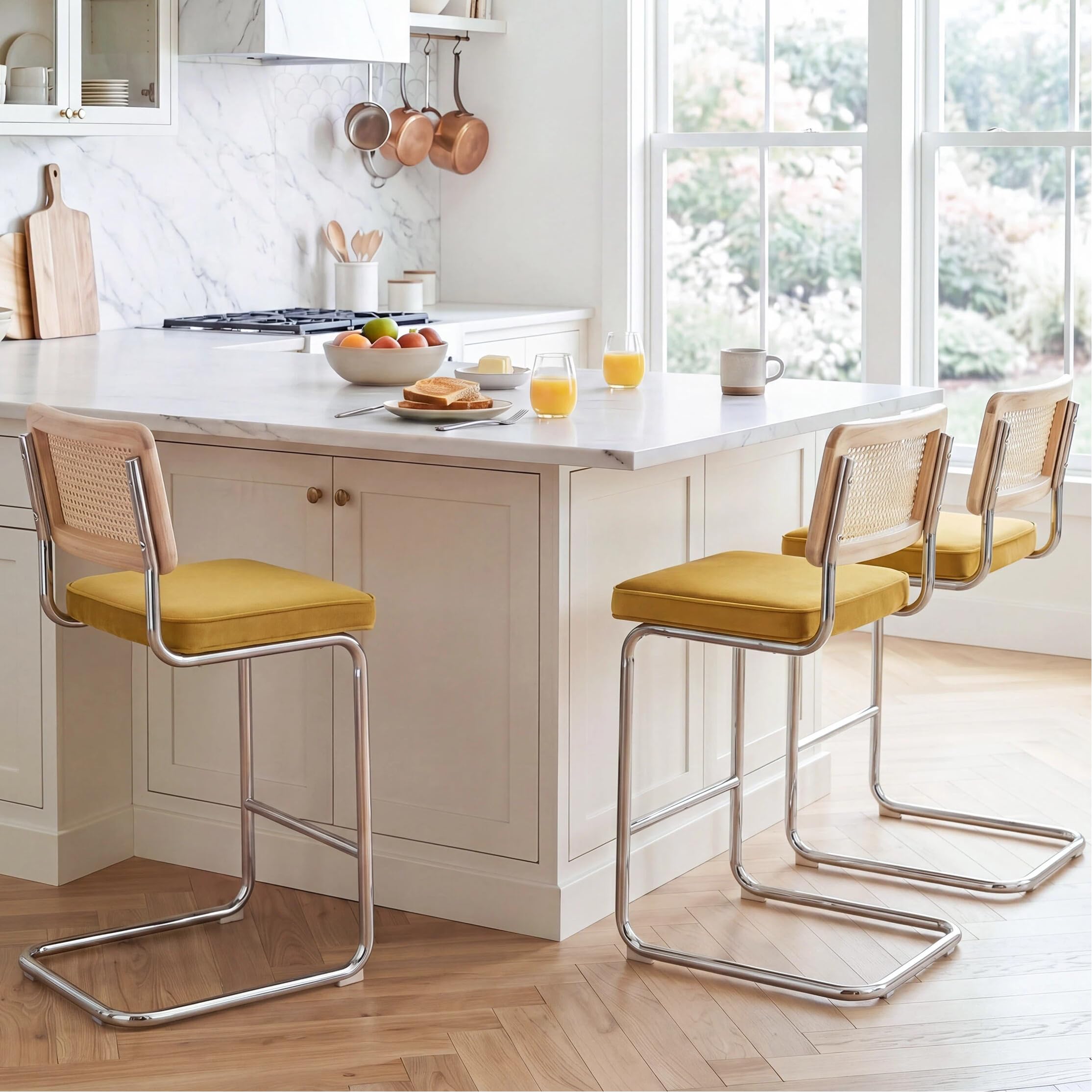 Zesthouse Natural Rattan Counter Stools Set of 3, 26" Modern Boho Barstools